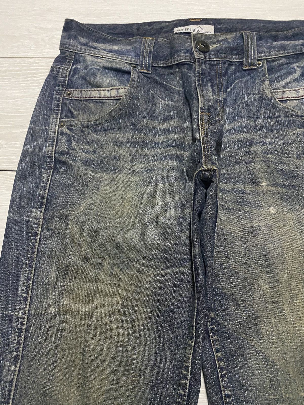 Japanese Brand Vintage Superrubis Mud Wash Thunder Loose Jeans Size US 32 / EU 48 - 7 Thumbnail