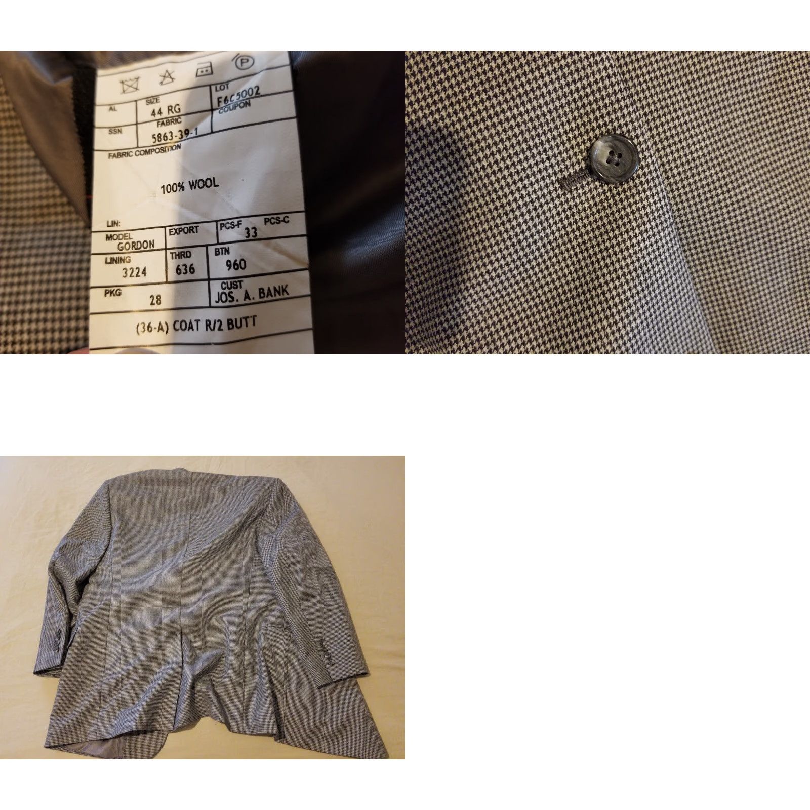 Jos. A. Bank Mens Jos. A. Bank Blazer 3-in-1 Wool Sports Jacket Gray 44R Men Size 44R - 8 Thumbnail