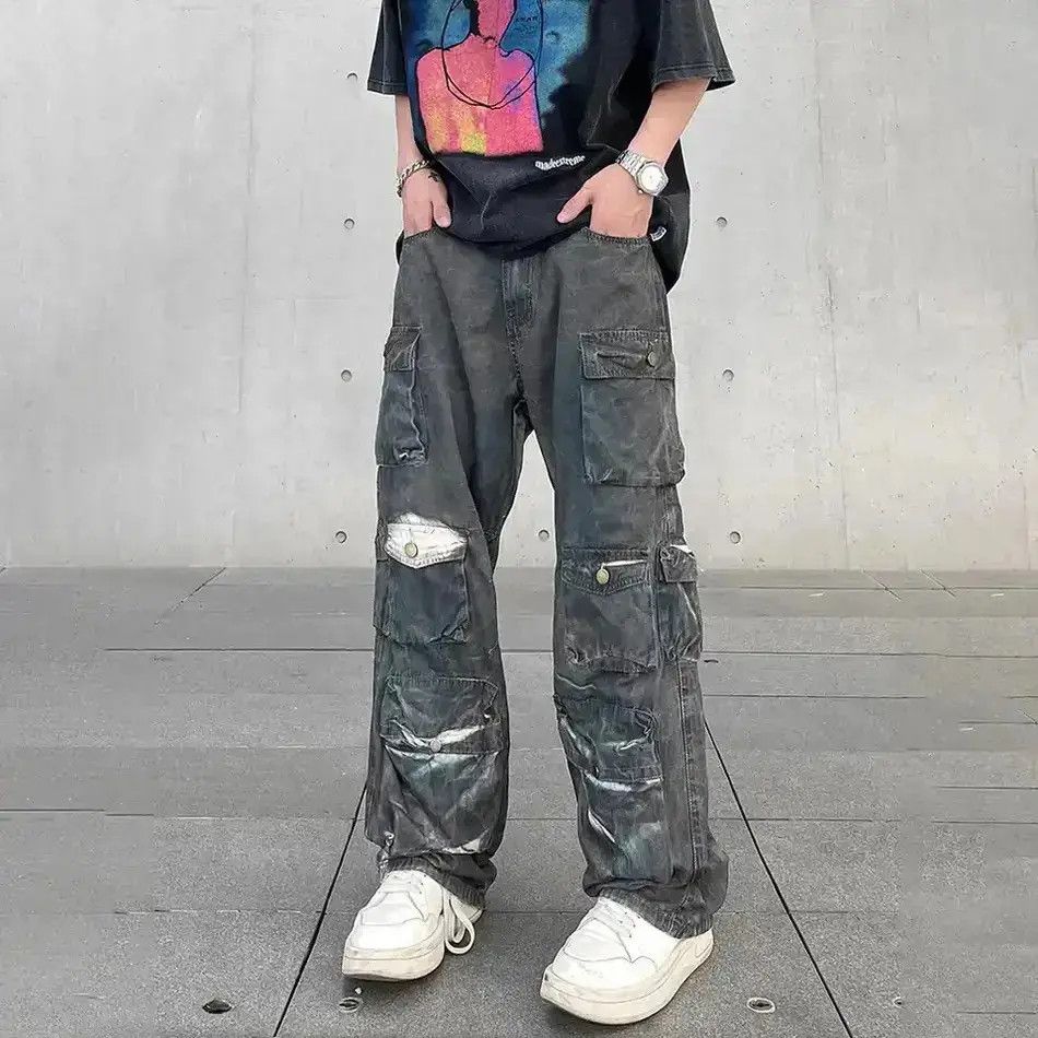 Japanese Brand Cargo Jeans Multi-pocket Baggy Denim Pants Straight-leg Size US 32 / EU 48 - 1 Thumbnail