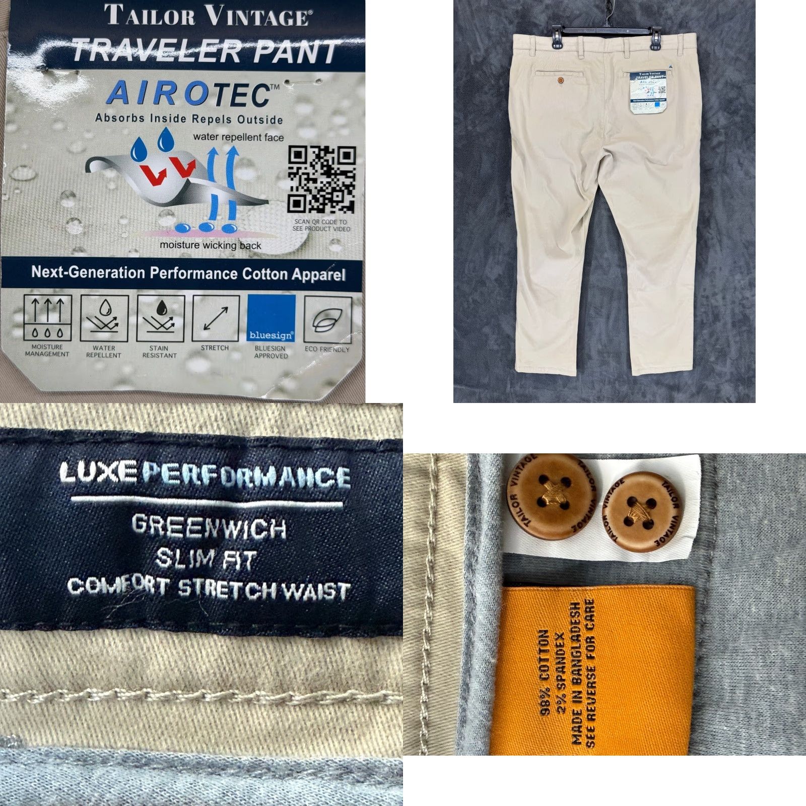 Vintage VINTAGE Tailor Vintage Traveler Pant Greenwich Slim Fit Khaki Tan AIROTEC Mens 40x30 NEW Size US 40 / EU 56 - 9 Thumbnail