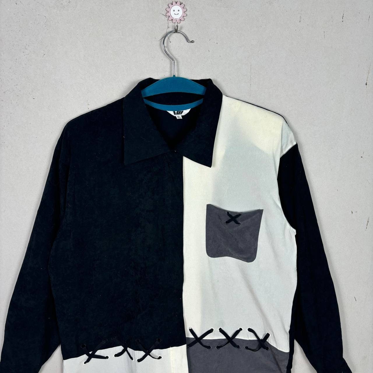VTG 90s Japanese Archival Lace-Up Colorblolck Shirt Zipper