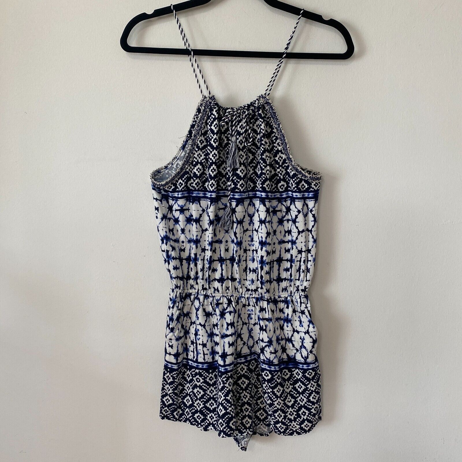 BB Dakota BB Dakota Beale Blue White Aztec Halter Tie Romper Pockets S Size 27" / US 4 / IT 40 - 2 Thumbnail