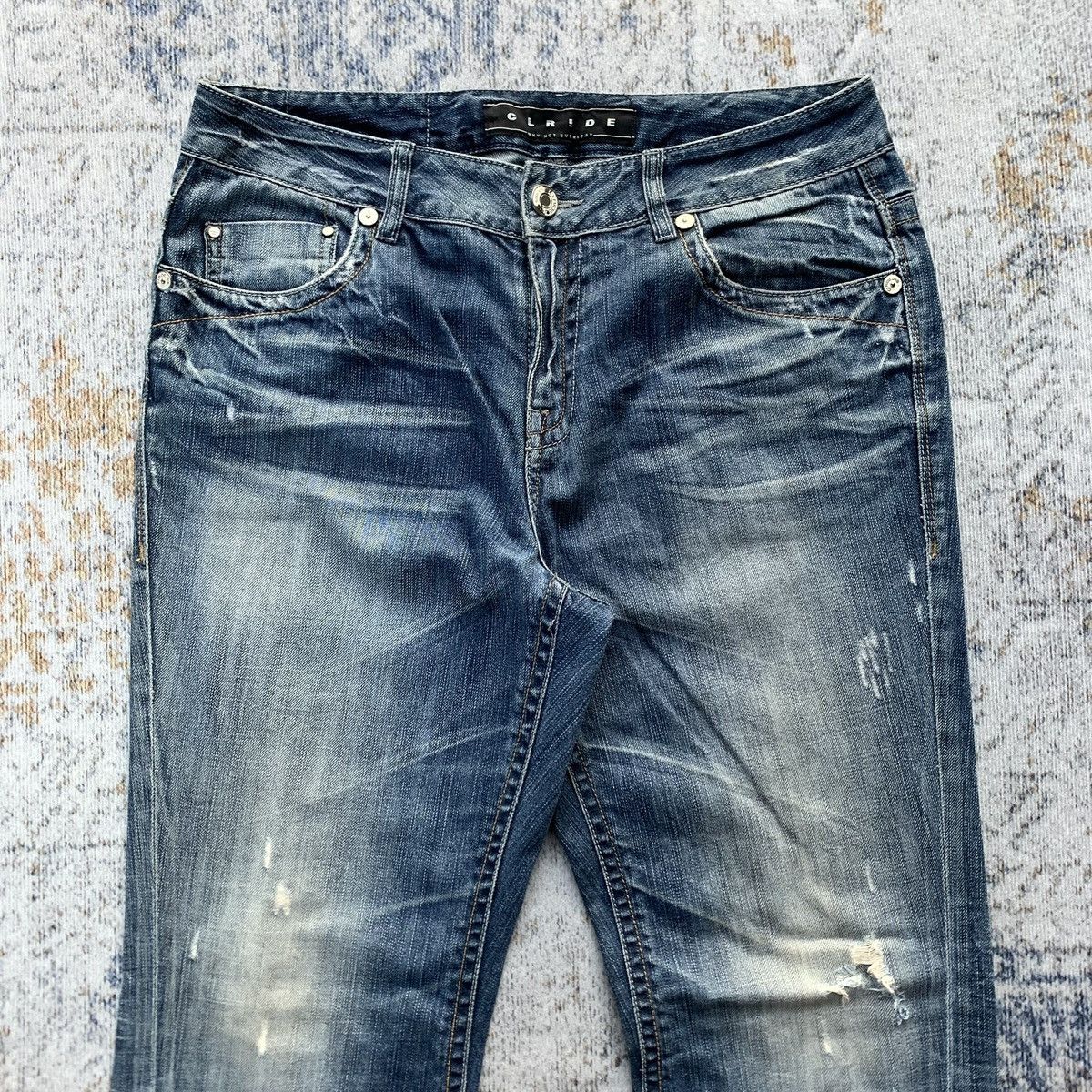 Japanese Brand × Vintage Rare Japanese Brand CLRide Blue Wash Distressed Flared Jeans Size US 34 / EU 50 - 3 Thumbnail
