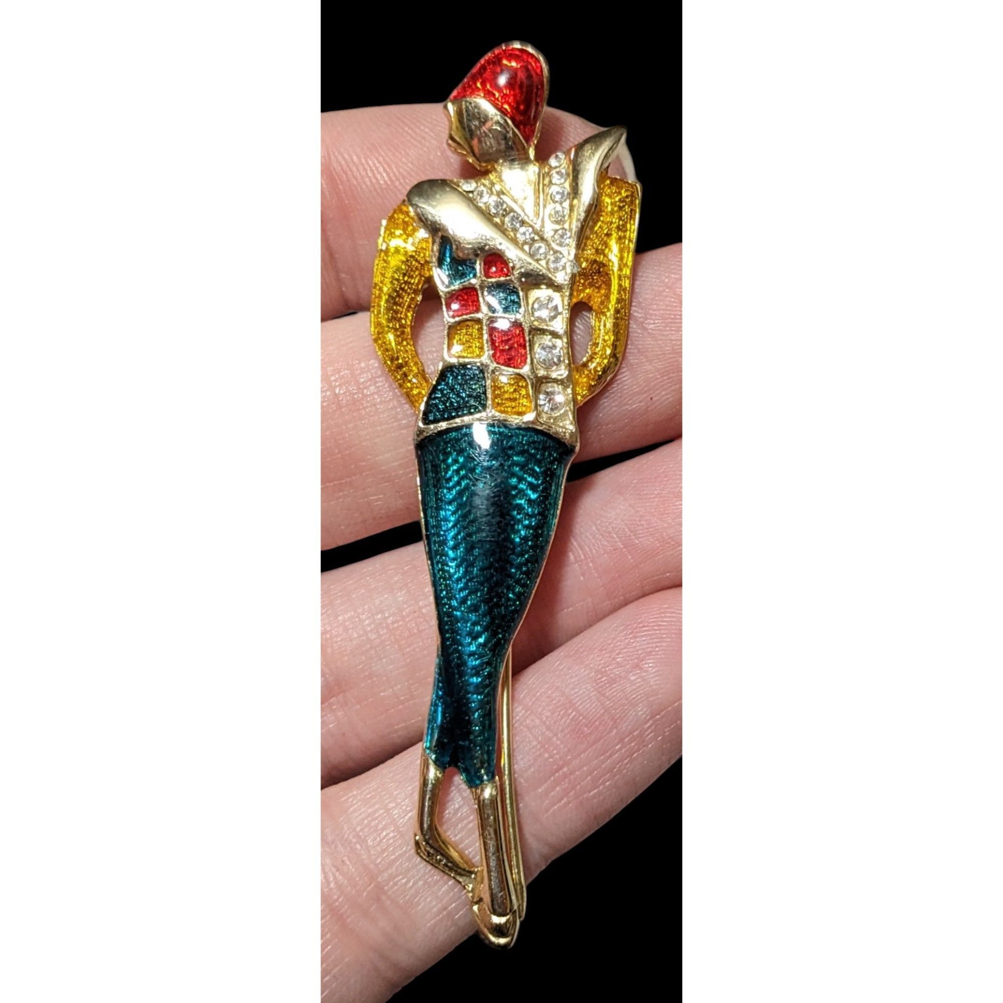Other Vintage Art Deco Bright Enamel Rhinestone Lady Brooch Size ONE SIZE - 2 Thumbnail