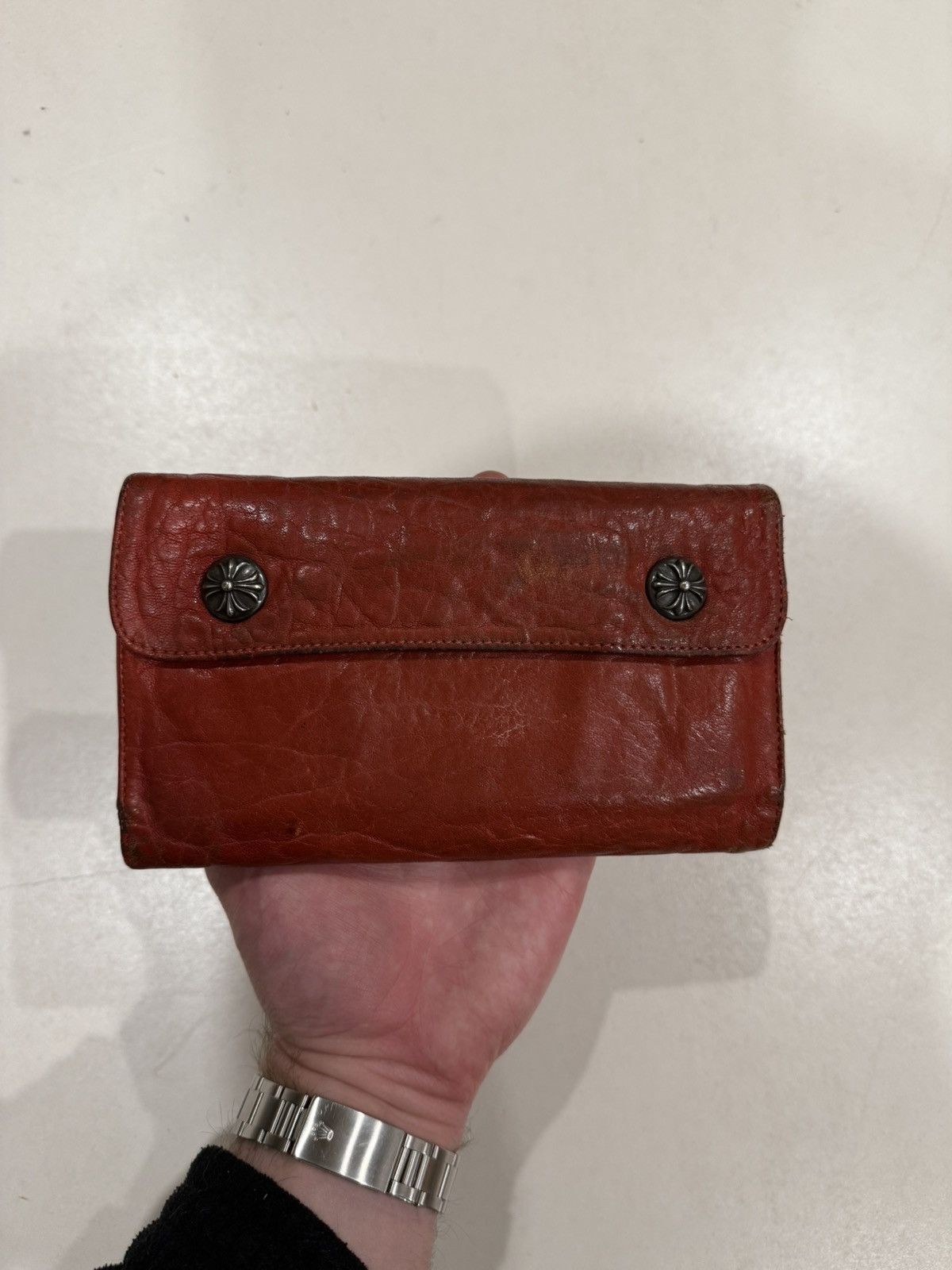 Chrome Hearts Chrome Hearts Wave Wallet Red Leather Silver Cross Snaps 925 Size ONE SIZE - 15 Thumbnail