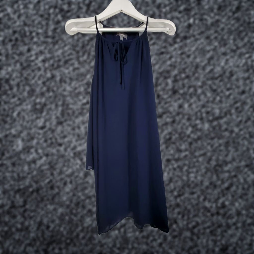 Neiman Marcus VINTAGE Neiman Marcus Womens Navy Blue Halter Cold Shoulder Chiffon Dress Large New 89 Size L / US 10 / IT 46 - 1 Thumbnail