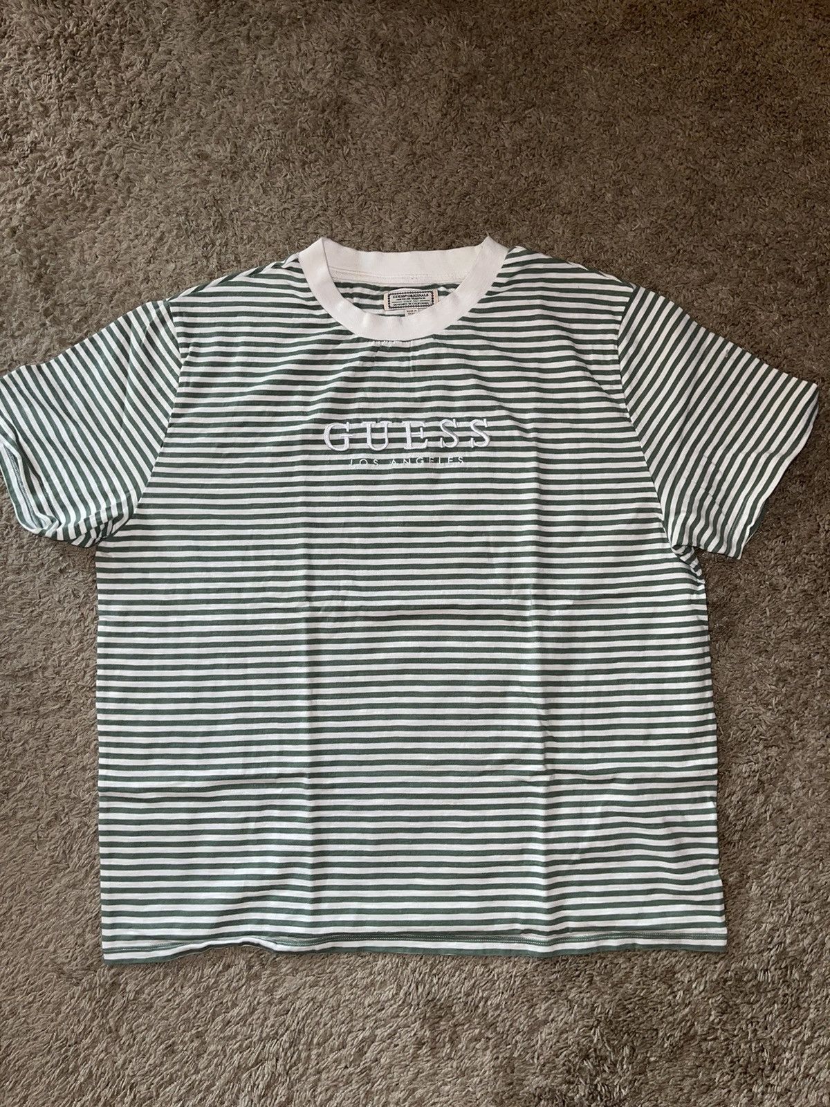 Guess × Vintage GUESS SHORT SLEEVE TEE WHITE/GREEN STRIPES XL Size US XL / EU 56 / 4 - 1 Thumbnail