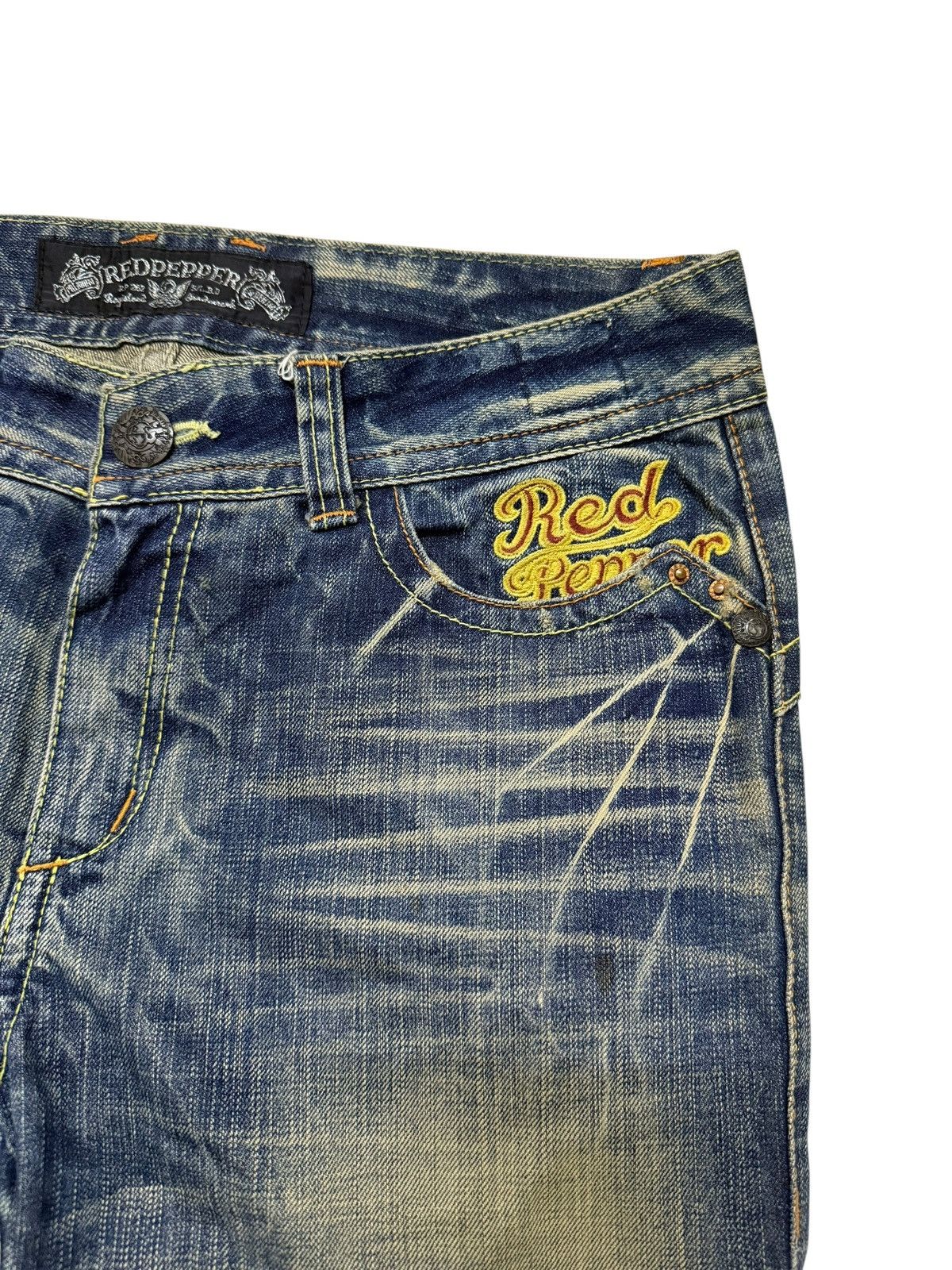 Le Grande Bleu (L.G.B.) Flared Jeans Red Pepper Faded Stretch Low Rise Boot Cut Size US 31 - 6 Thumbnail