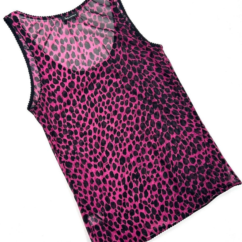 Dolce & Gabbana y2k D&G pink and black mesh cheetah print tank top Size S / US 4 / IT 40 - 3 Thumbnail