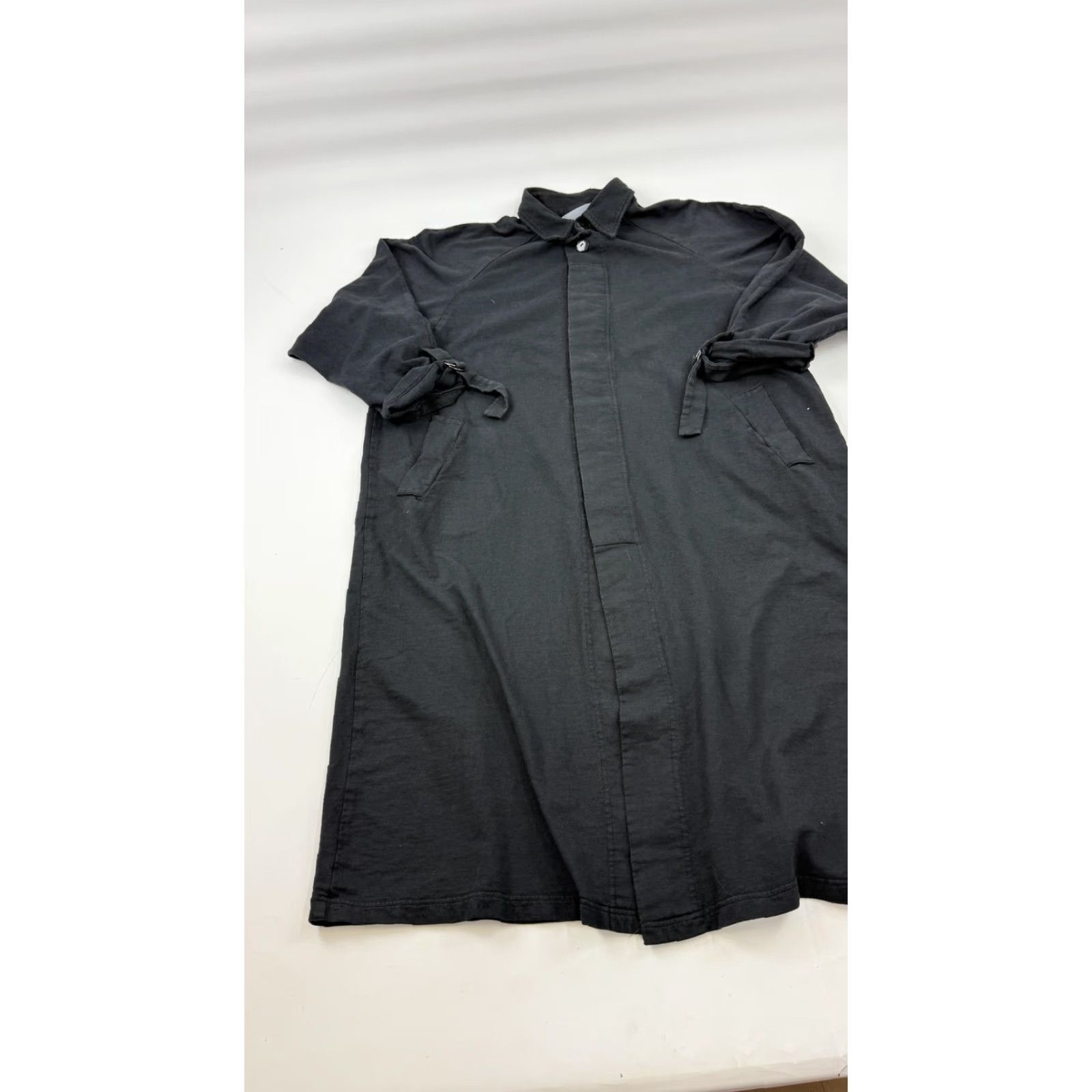 Vintage Tom Tom California Dress Shirt Dress Duster Black Womens Medium 100% Cotton Made USA Midi Button Front Collared Puff Raglan Sleeve Casual Size M / US 6-8 / IT 42-44 - 2 Thumbnail