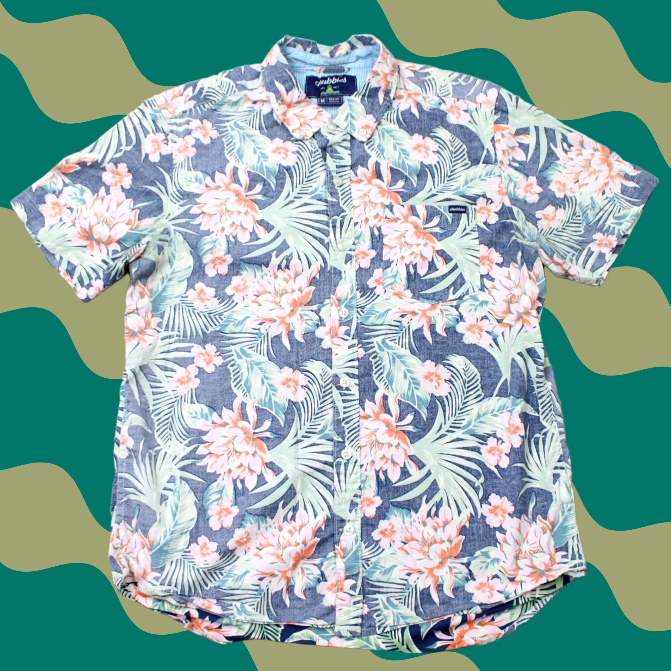 Chubbies Chubbies Shirt Mens Medium Pink/Blue Floral Reverse Print Hawaiian Short Sleeve Size US M / EU 48-50 / 2 - 1 Thumbnail