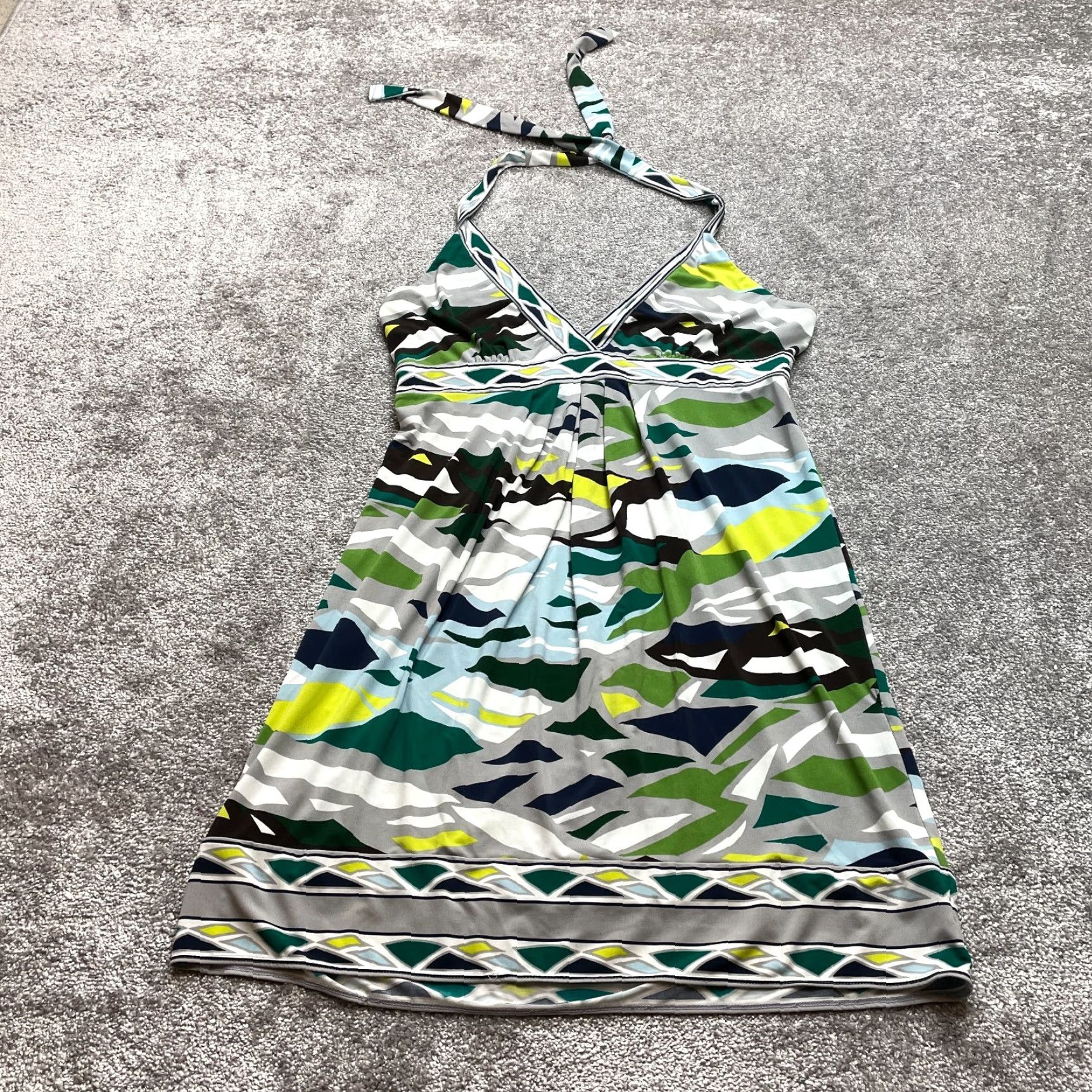 Bcbgmaxazria BCBGMAXAZRIA Halter Shift Dress Womens L Gray Green Midi Sleeveless Size L / US 10 / IT 46 - 2 Thumbnail