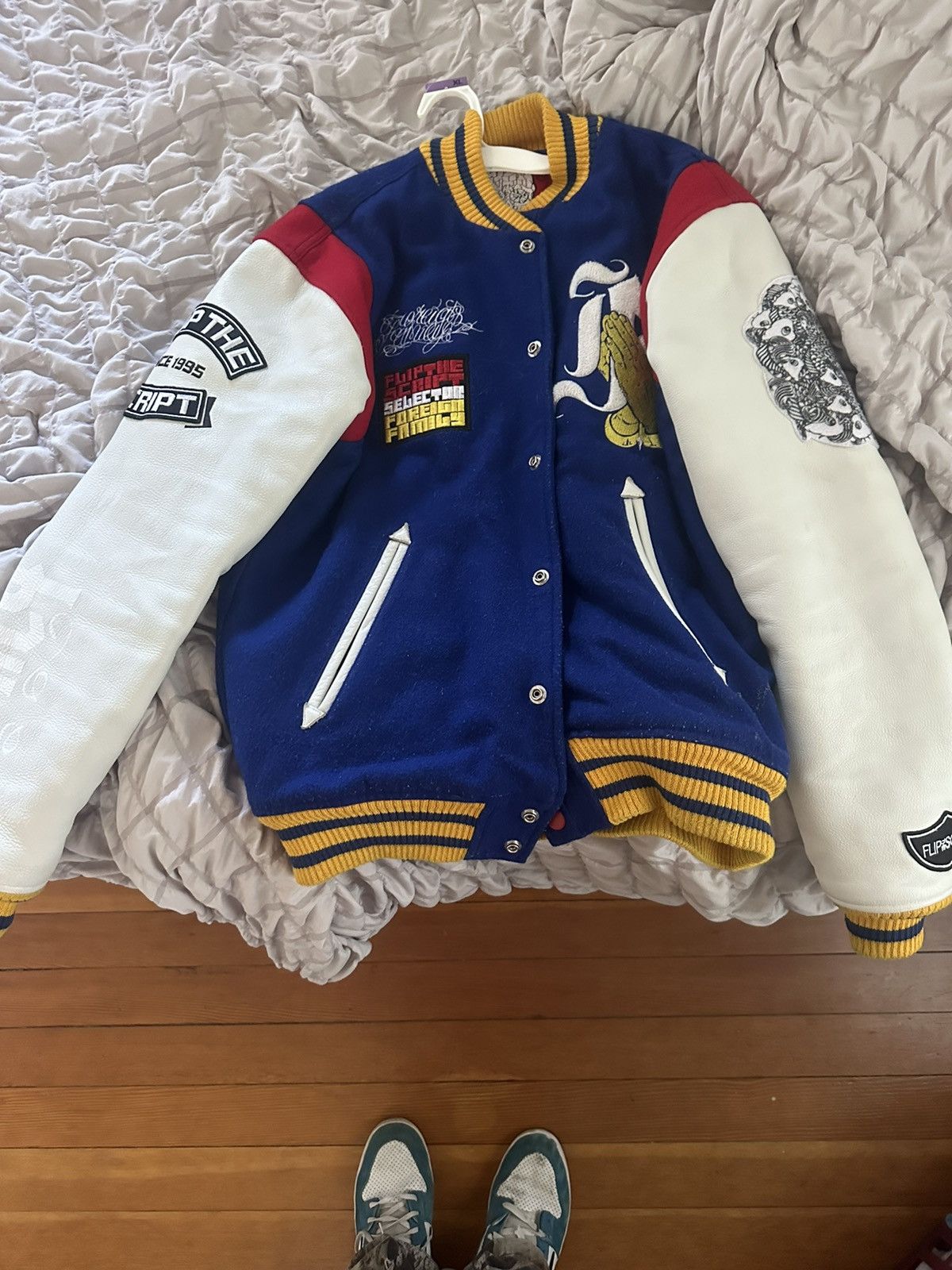 image of Flip The Script X Varsity Jacket in White, Men's (Size Large)