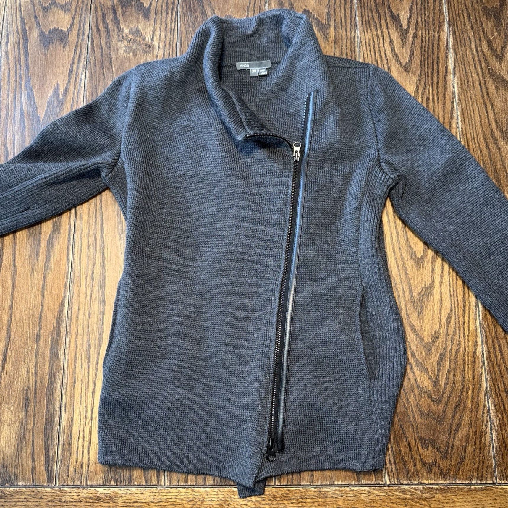 Vince Vince Moto Jacket Womens XS Gray Scuba Knit Merino Wool Full Zip Pocket Size XS / US 0-2 / IT 36-38 - 2 Thumbnail