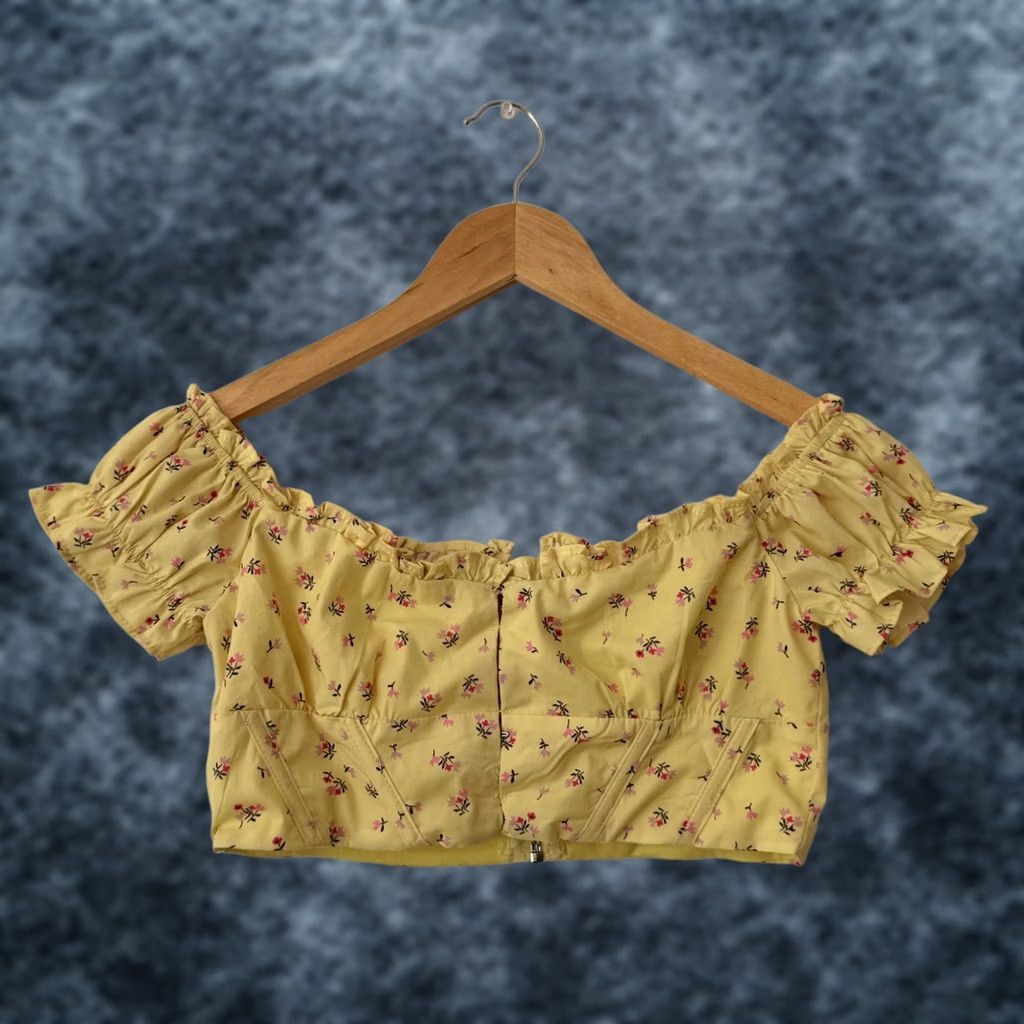 Vintage WHITE FOX Floral Top Cropped Off Shoulder Puff Sleeve S Yellow Blouse Size S / US 4 / IT 40 - 1 Thumbnail