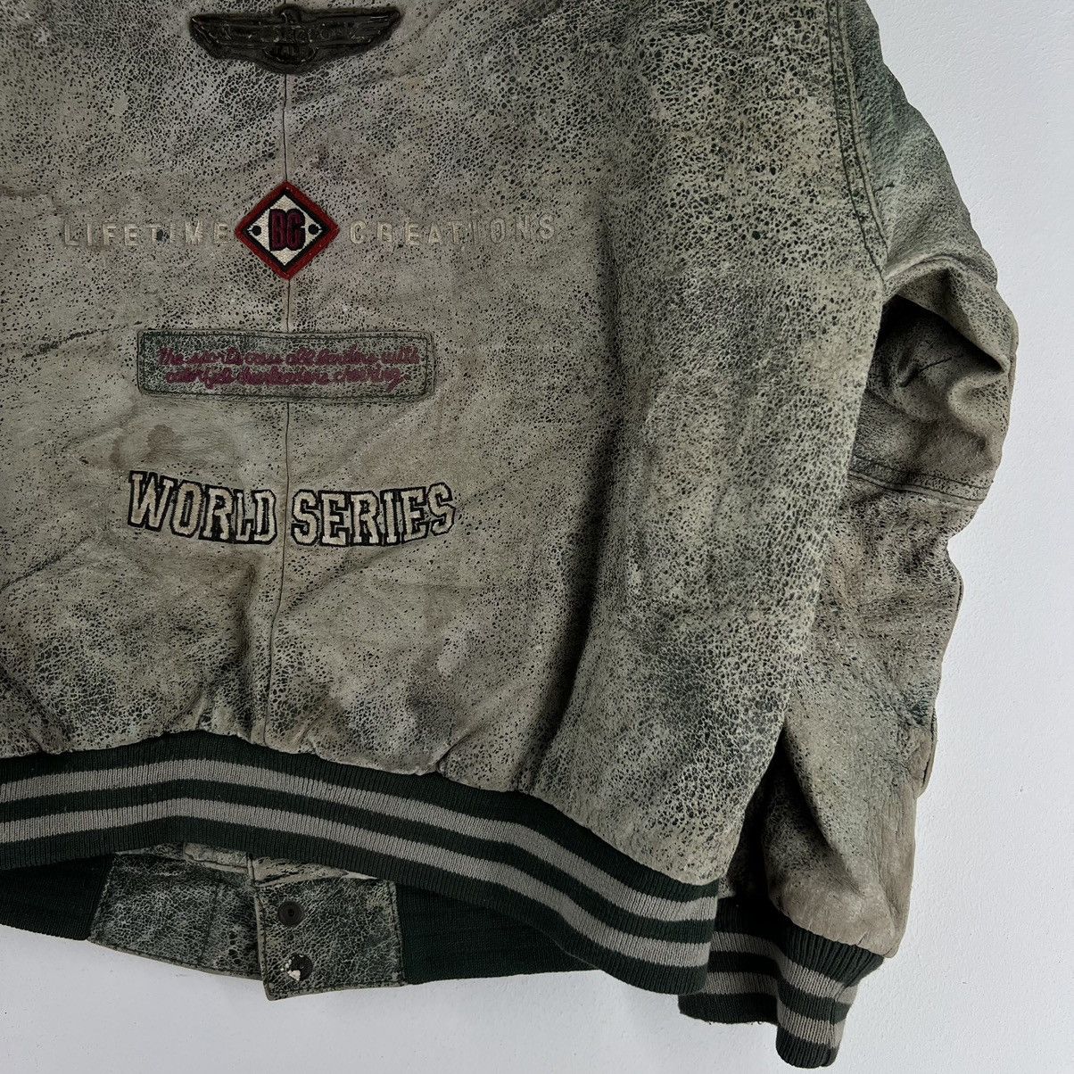 Japanese Brand 🔥VINTAGE BOMBER LEATHER JACKET BACK FIRE OVER PRINT PRINTED Size US L / EU 52-54 / 3 - 10 Thumbnail