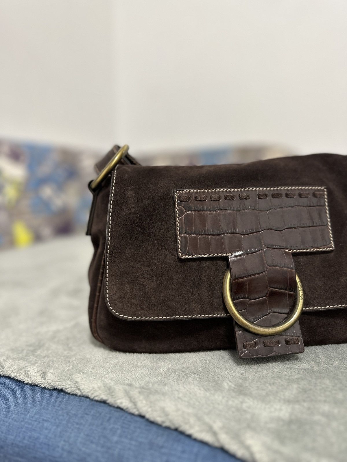 Max Mara Vintage Max Mara Shoulder Suede Crocodile Bag Size ONE SIZE - 2 Thumbnail