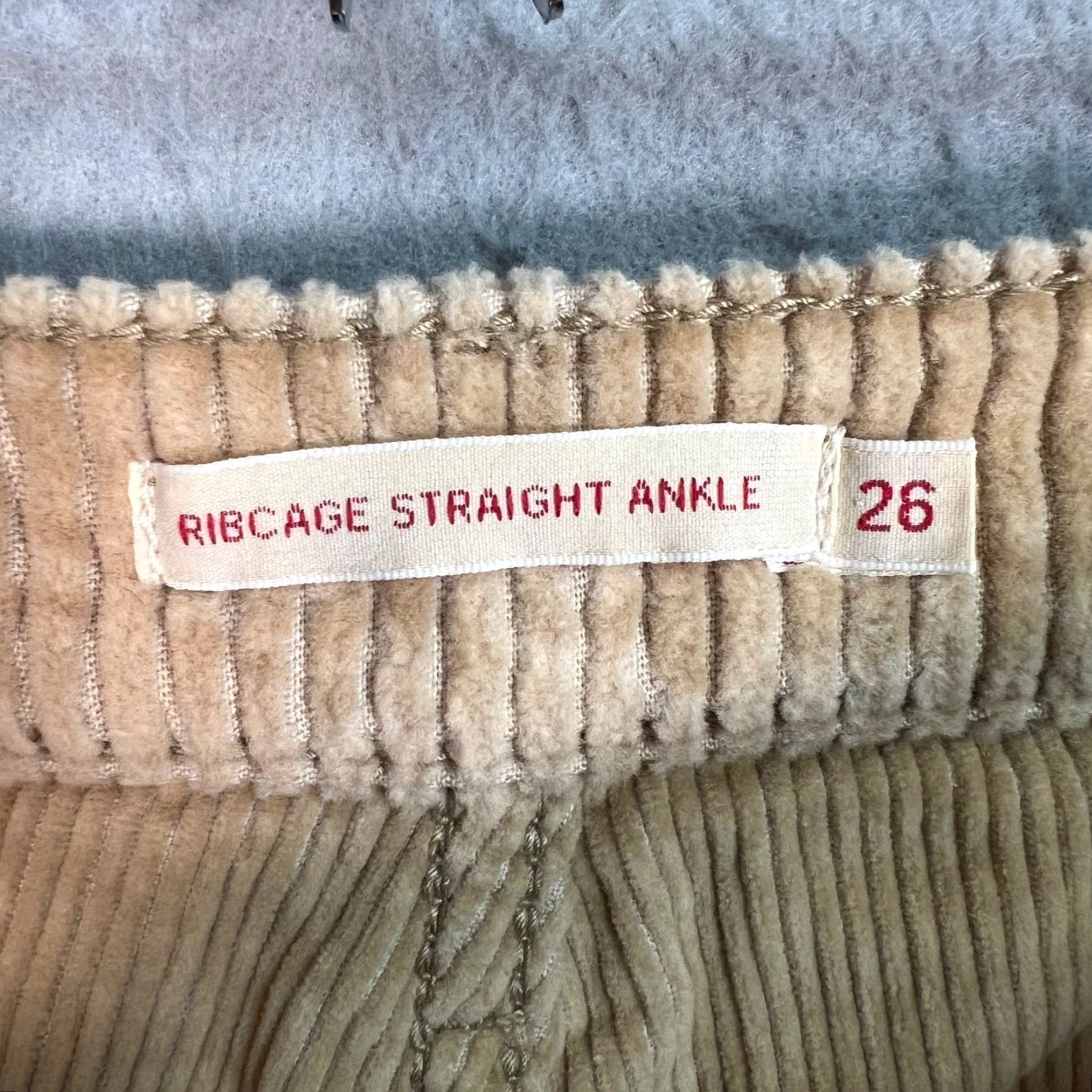 Levi's Levis Beige Ribcage Corduroy Straight Ankle Pants Womens Size 26 Cotton Size 26" / US 2 / IT 38 - 3 Thumbnail