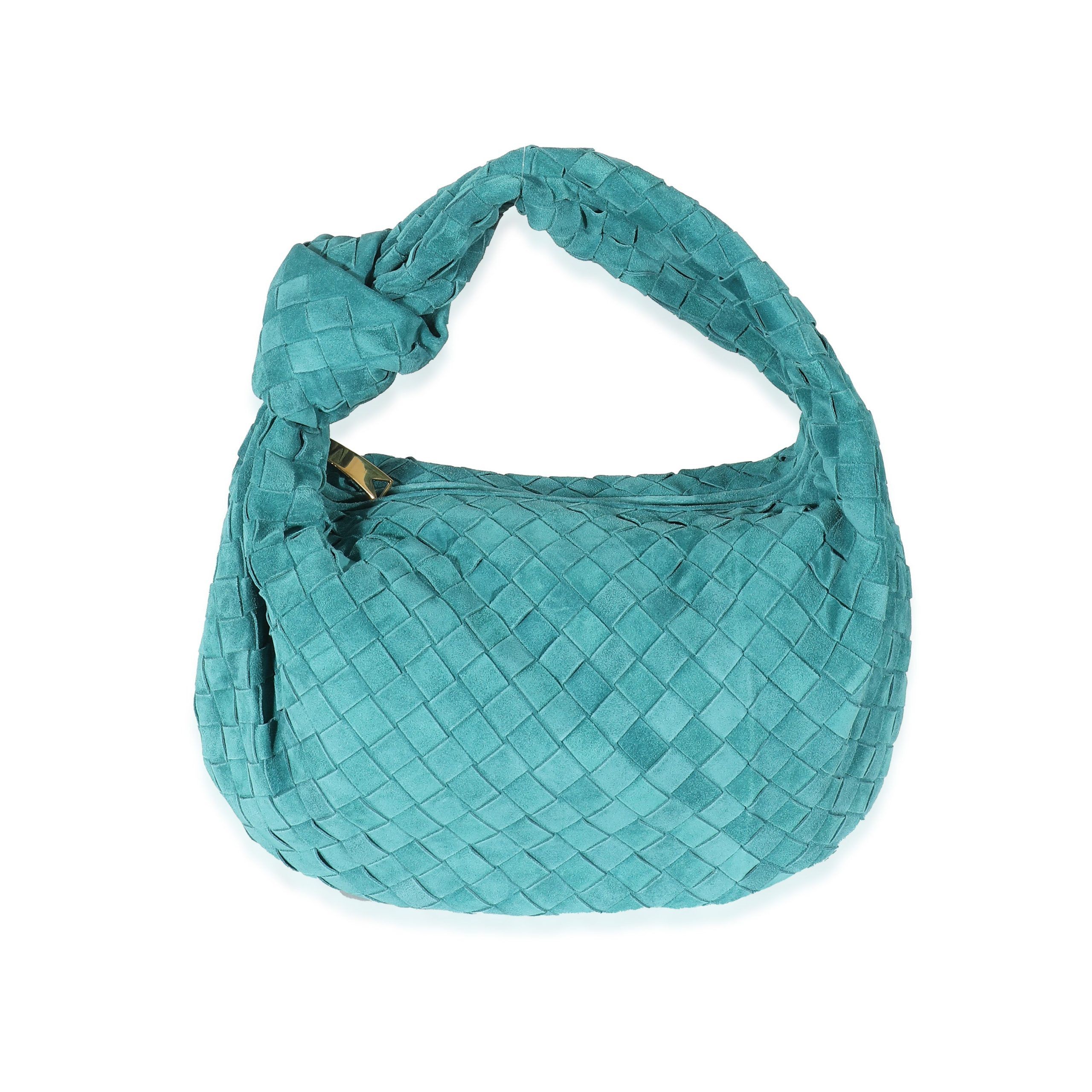 image of Bottega Veneta Teal Suede Intrecciato Teen Jodie in Blue, Women's