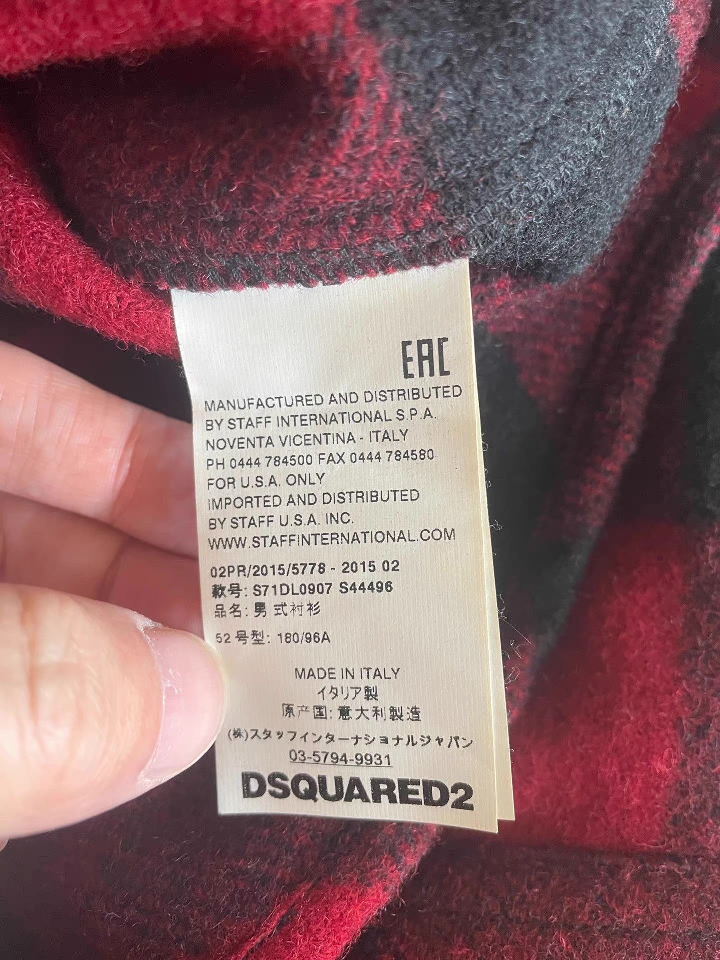 Dsquared2 Dsquared2 Red and Black Plaid Wool Shirt, Size US XL / EU 56 / 4 - 5 Thumbnail
