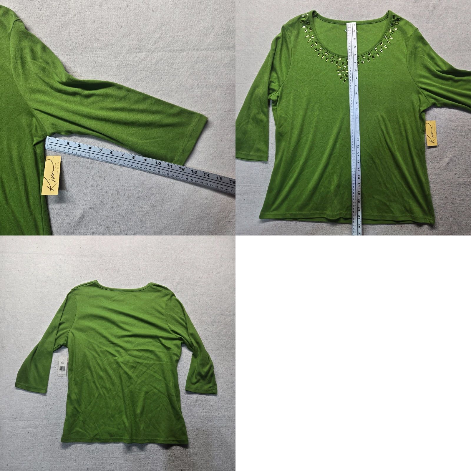 Vintage Kim Rogers Solid Green Long Sleeve Blouse Shirt 1X Women Casual Work Shirt Green 1X Womens Size XL / US 12-14 / IT 48-50 - 8 Thumbnail