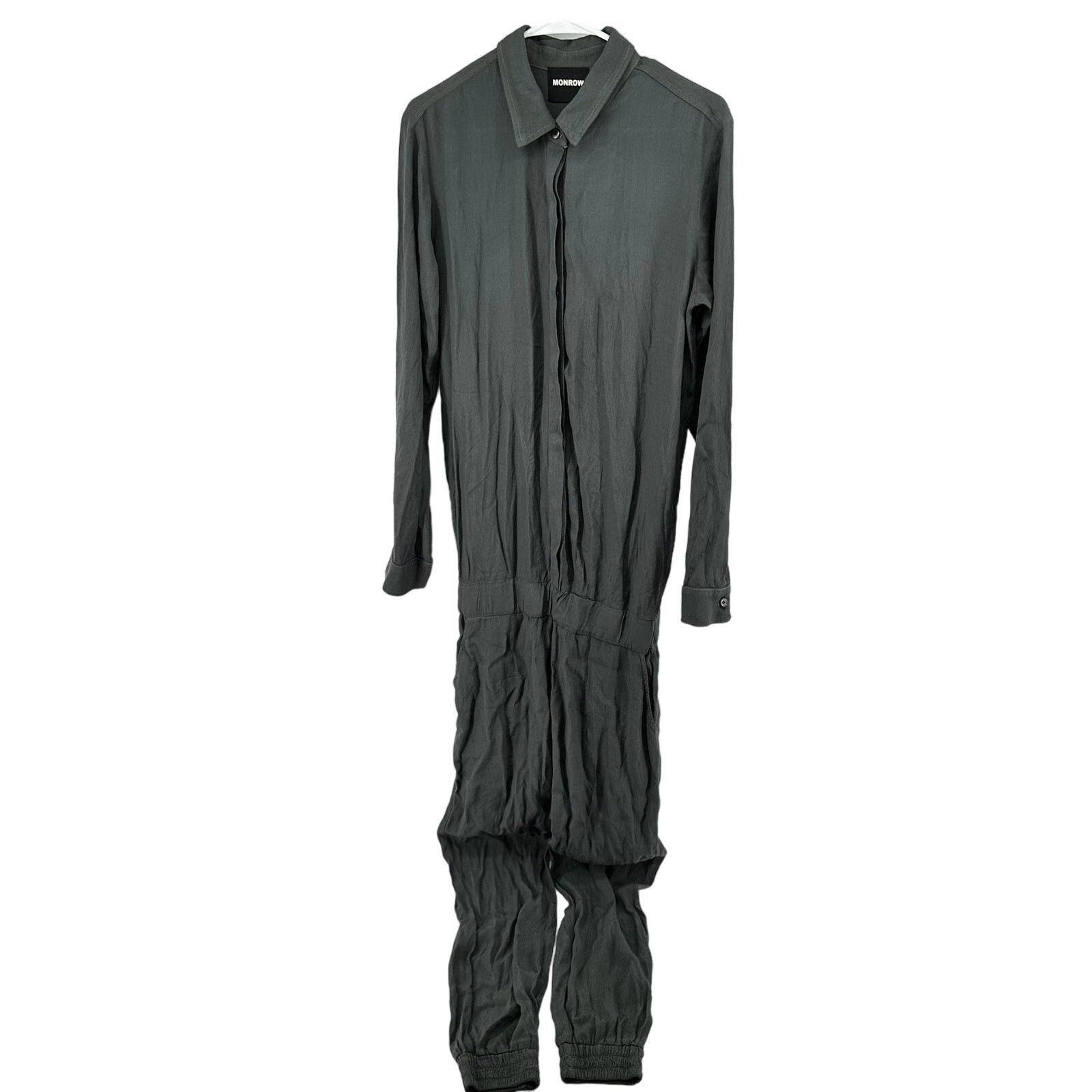 MONROW Monrow Crepe Long Sleeve Jumpsuit Button Up Elastic Gray XS Size 26" / US 2 / IT 38 - 2 Thumbnail