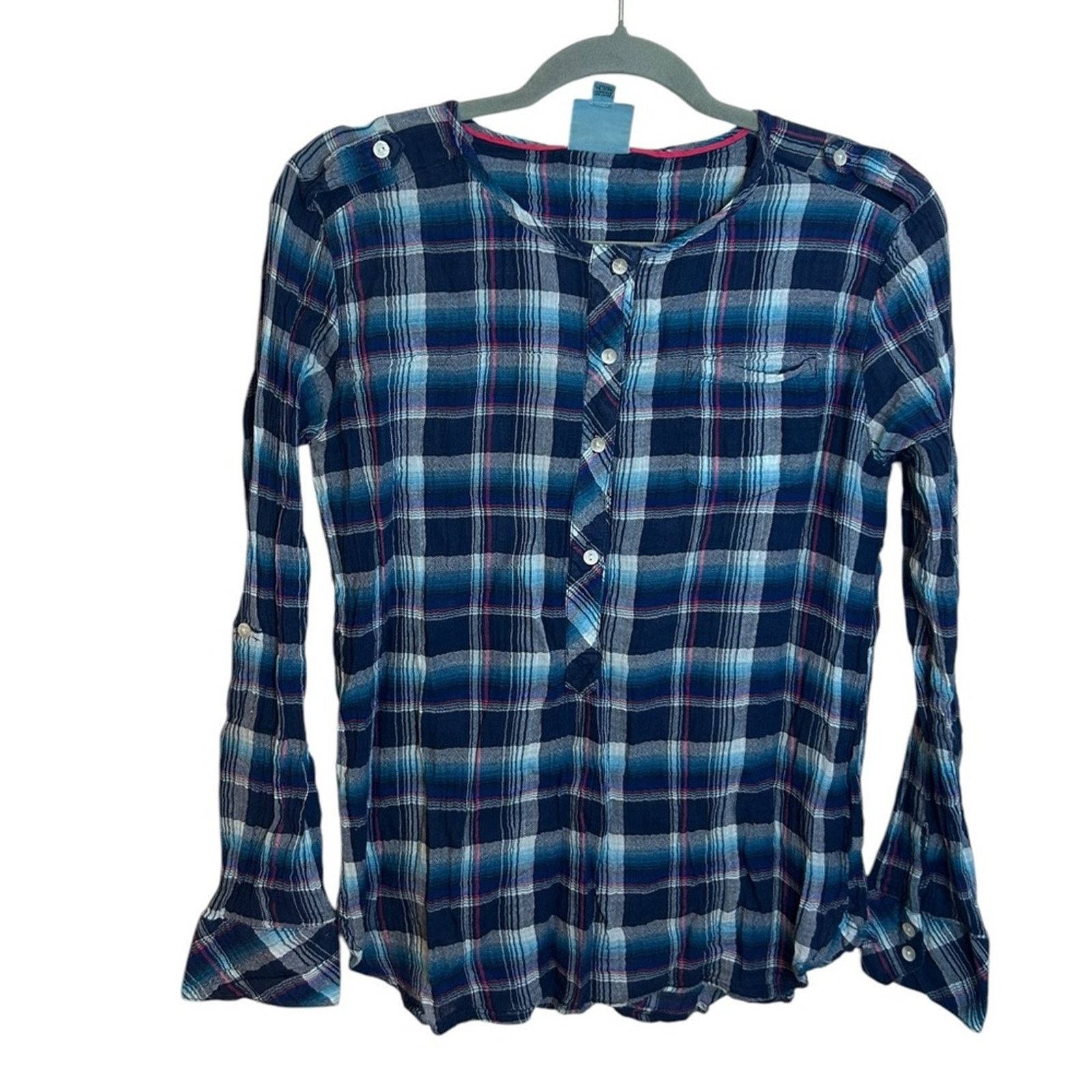 Other C&C California Blue Plaid Gauze Cotton Popover Top Size XS / US 0-2 / IT 36-38 - 1 Thumbnail