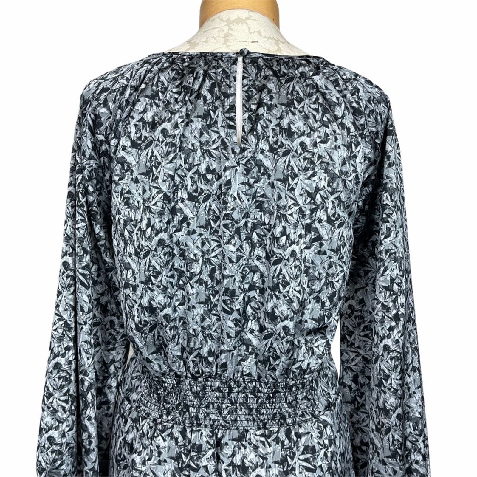 Halston H by Halston Long Sleeve Leaf Print Dress Gray M Size M / US 6-8 / IT 42-44 - 12 Thumbnail