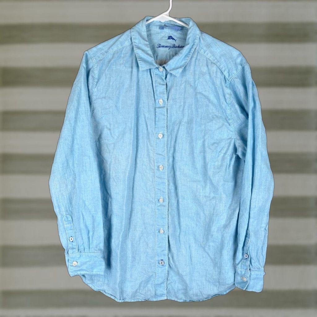 Tommy Bahama Tommy Bahama Shirt Mens L Teal Aqua 100% Linen Button-Up Long Sleeve Beach Relaxed Casual Size US L / EU 52-54 / 3 - 1 Thumbnail