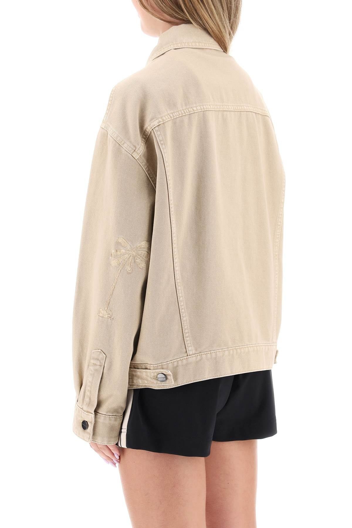 Palm Angels o1y1125 Denim Jacket in Beige Size XS / US 0-2 / IT 36-38 - 4 Thumbnail