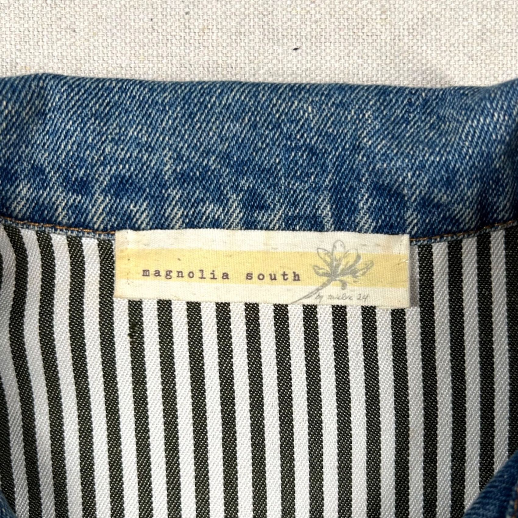 Denime Magnolia South Denim Jacket Womens M Embroidered Bird Flowers Trucker Blue Jean Shirt Size 32" / US 10 / IT 46 - 5 Thumbnail