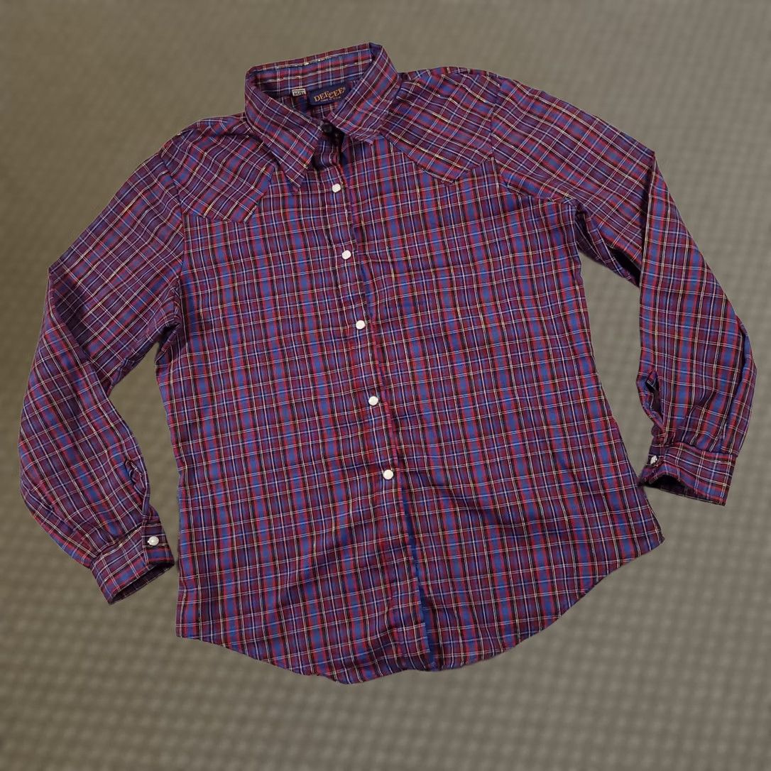 J Brand VINTAGE DEE CEE Western Pearl Snap Shirt Womens 13/14 Red Blue Plaid USA Made Shirt Mens Women Girls Size XL / US 12-14 / IT 48-50 - 1 Thumbnail