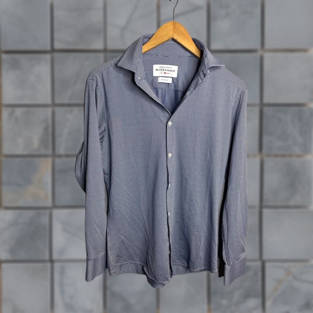 Mizzen+Main Mizzen+Main Blue Check Trim Fit Performance Dress Shirt Mens Small Size 36R - 1 Thumbnail