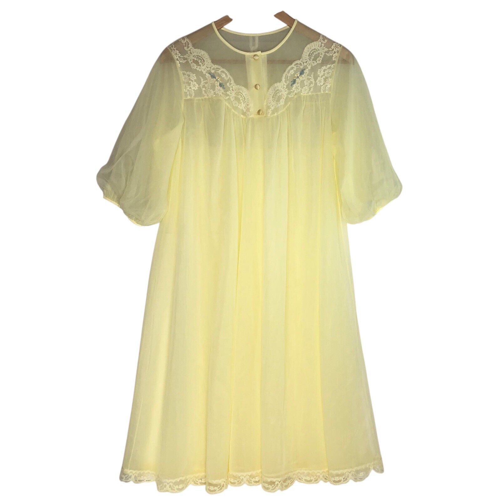 Other VTG SHADOWLINE Nylon Night Gown Peignoi Size S Yellow Sheer Size S / US 4 / IT 40 - 1 Thumbnail