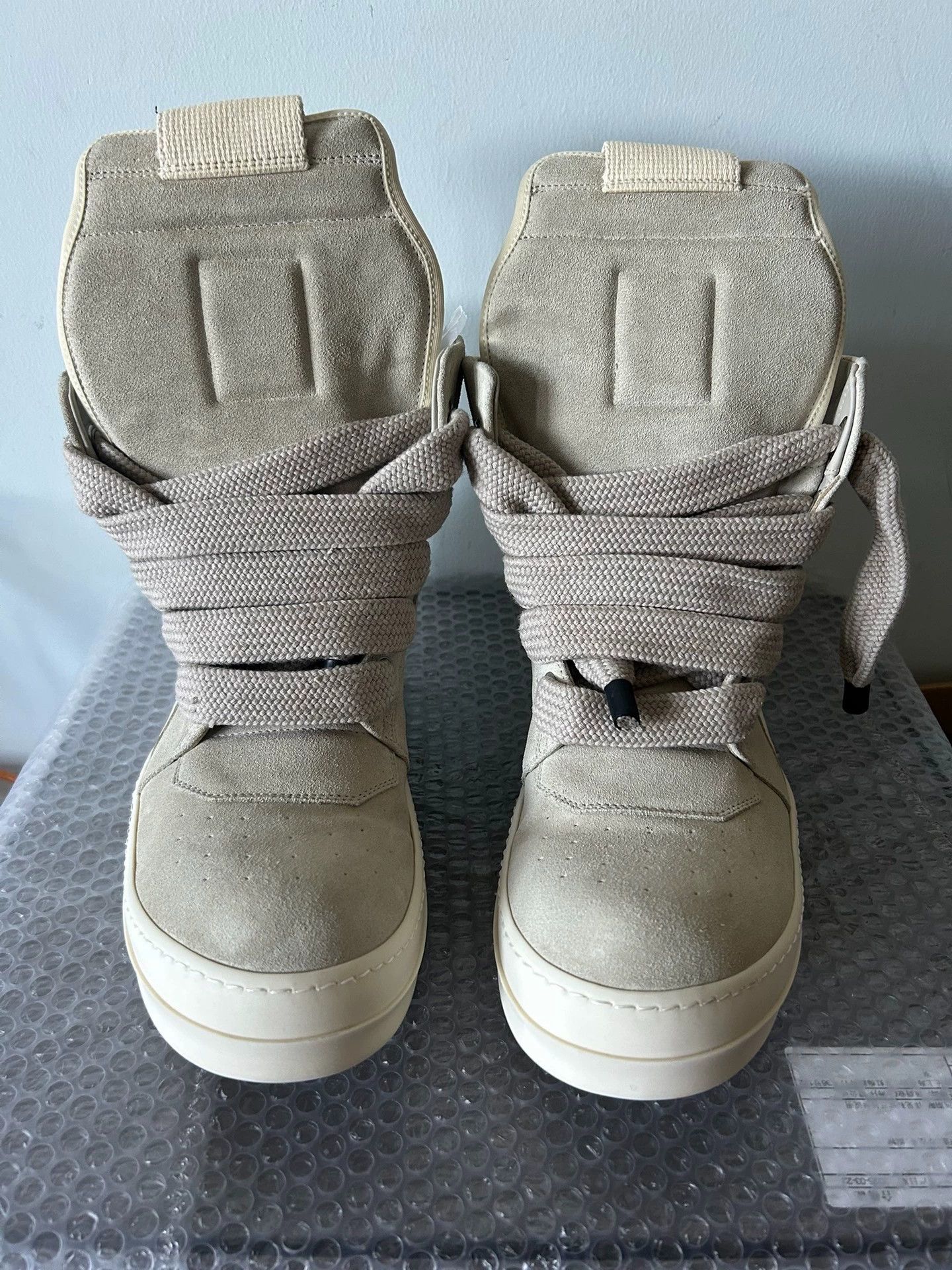 Rick Owens suede grey chunky lace-up triangle shoes