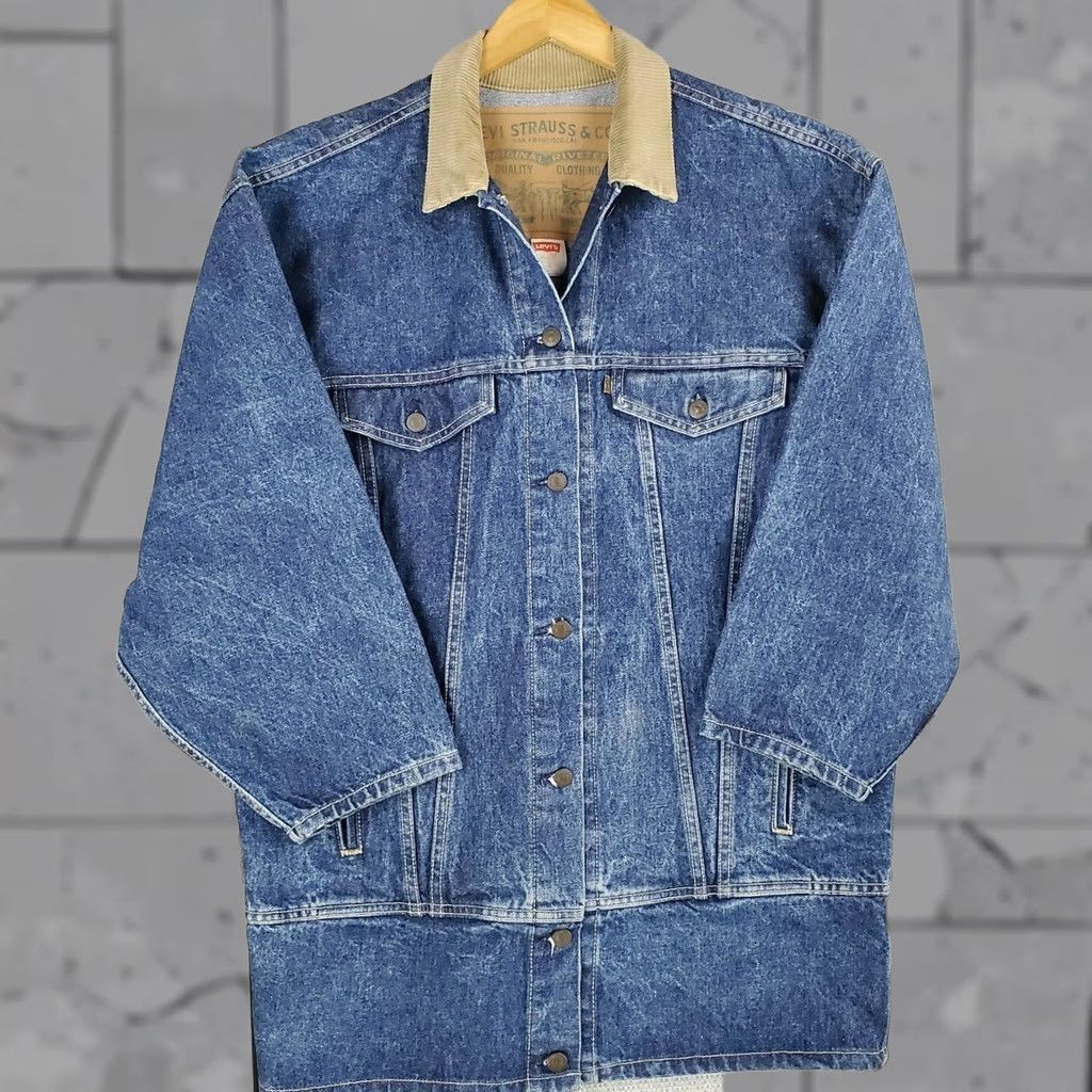 Levi's VTG Levi's Denim Chore Jacket Womens Large Blue Cotton Corduroy Collar Made in USA Vintage Coat Size L / US 10 / IT 46 - 1 Thumbnail