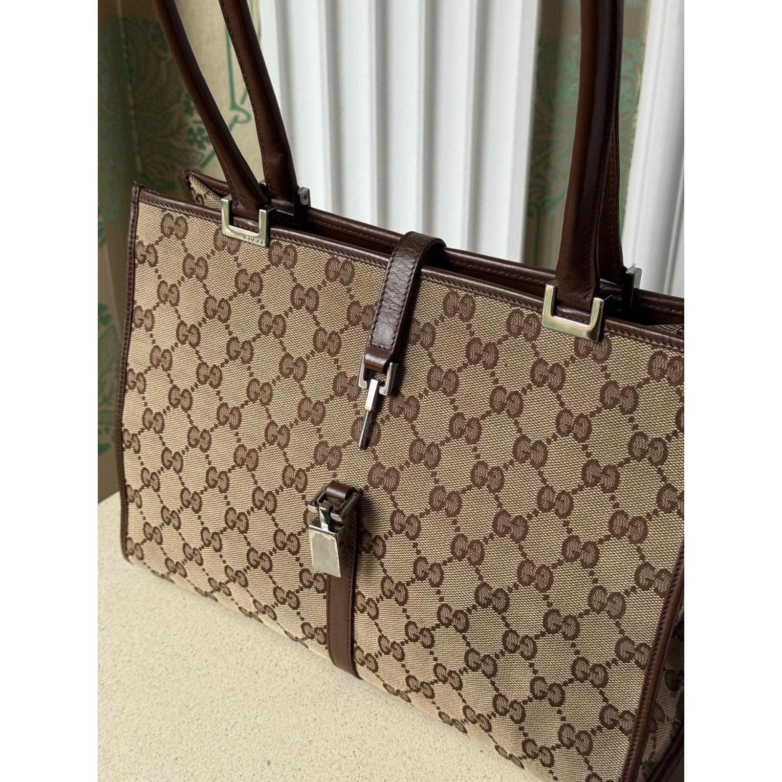 Gucci Gucci Monogram Jackie Canvas Beige Brown Shoulder Bag Size ONE SIZE - 14 Thumbnail