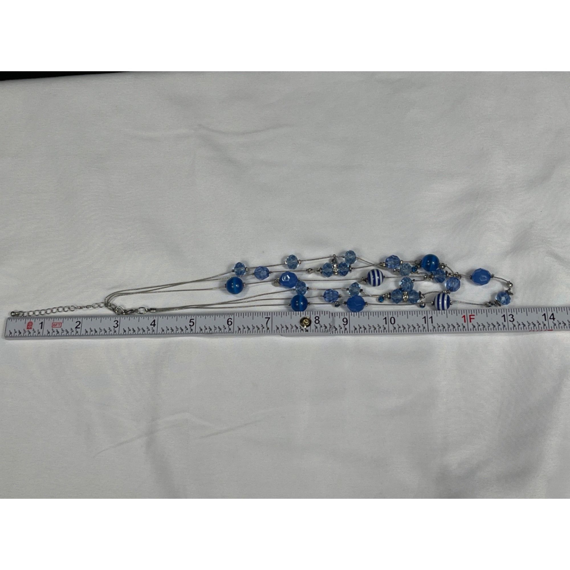 Vintage Layered SKU 038 Blue Beaded Necklace With Silver Chain Size ONE SIZE - 4 Thumbnail
