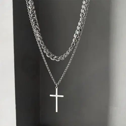 Designer × Jewelry Titanium Steel Layered Cross Pendant Necklace for Men Women Size ONE SIZE - 1 Thumbnail