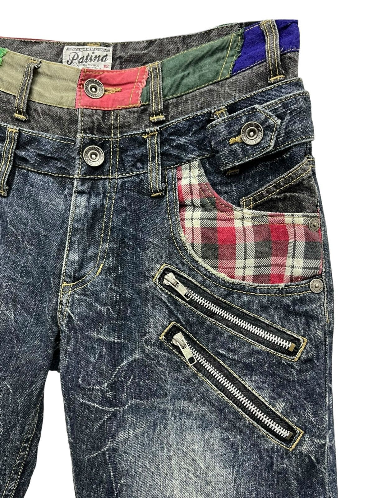 Japanese Brand 🔥PATINA Punk Tartan Double Waist Bondage Zippers Denim Size US 30 / EU 46 - 1 Thumbnail
