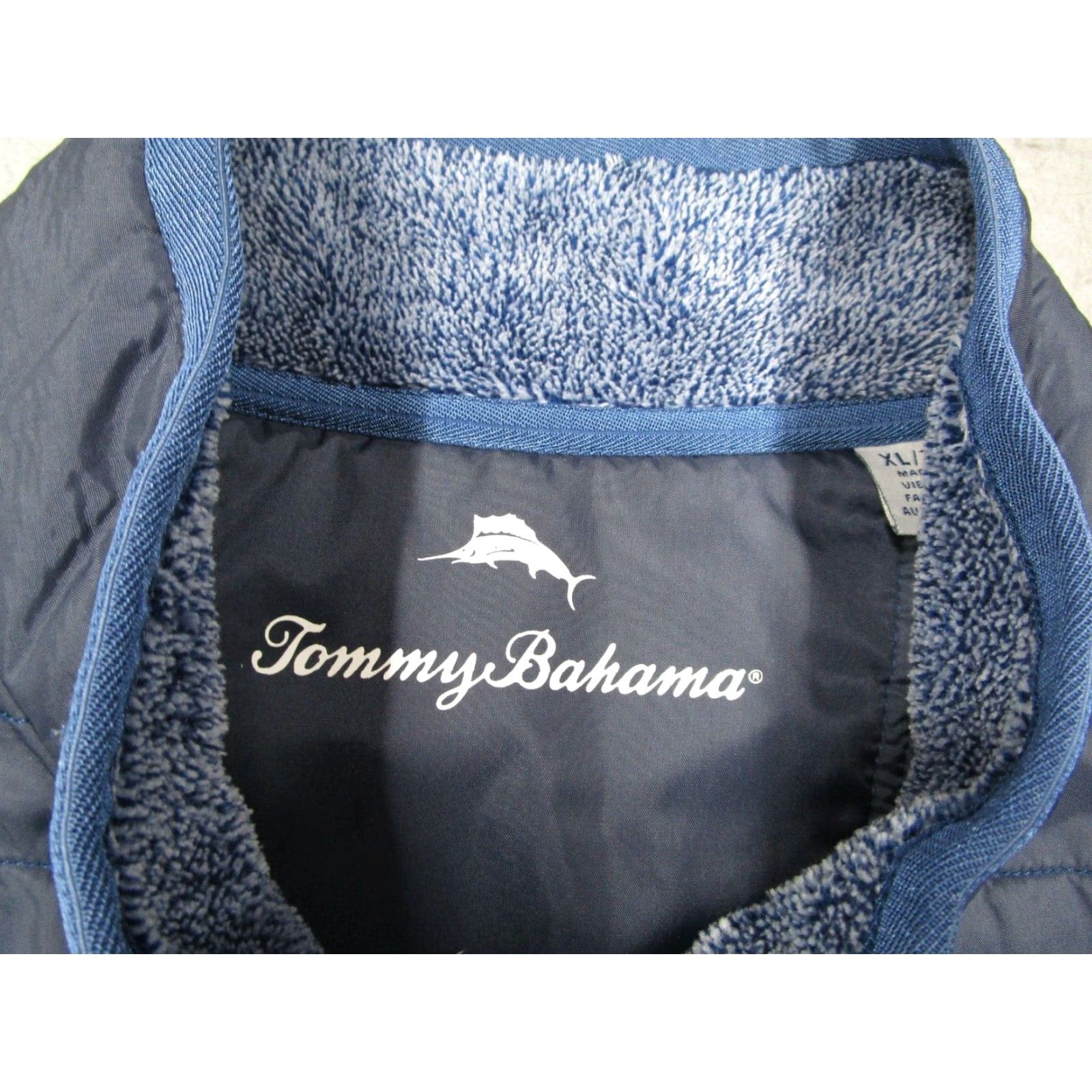 Tommy Bahama TOMMY BAHAMA Jacket Mens XL Blue 1/4 Zip Fleece Bomber Jacket Classic Logo Tailored for Golf, Travel, Workwear Mens XL Blue Size US XL / EU 56 / 4 - 3 Thumbnail