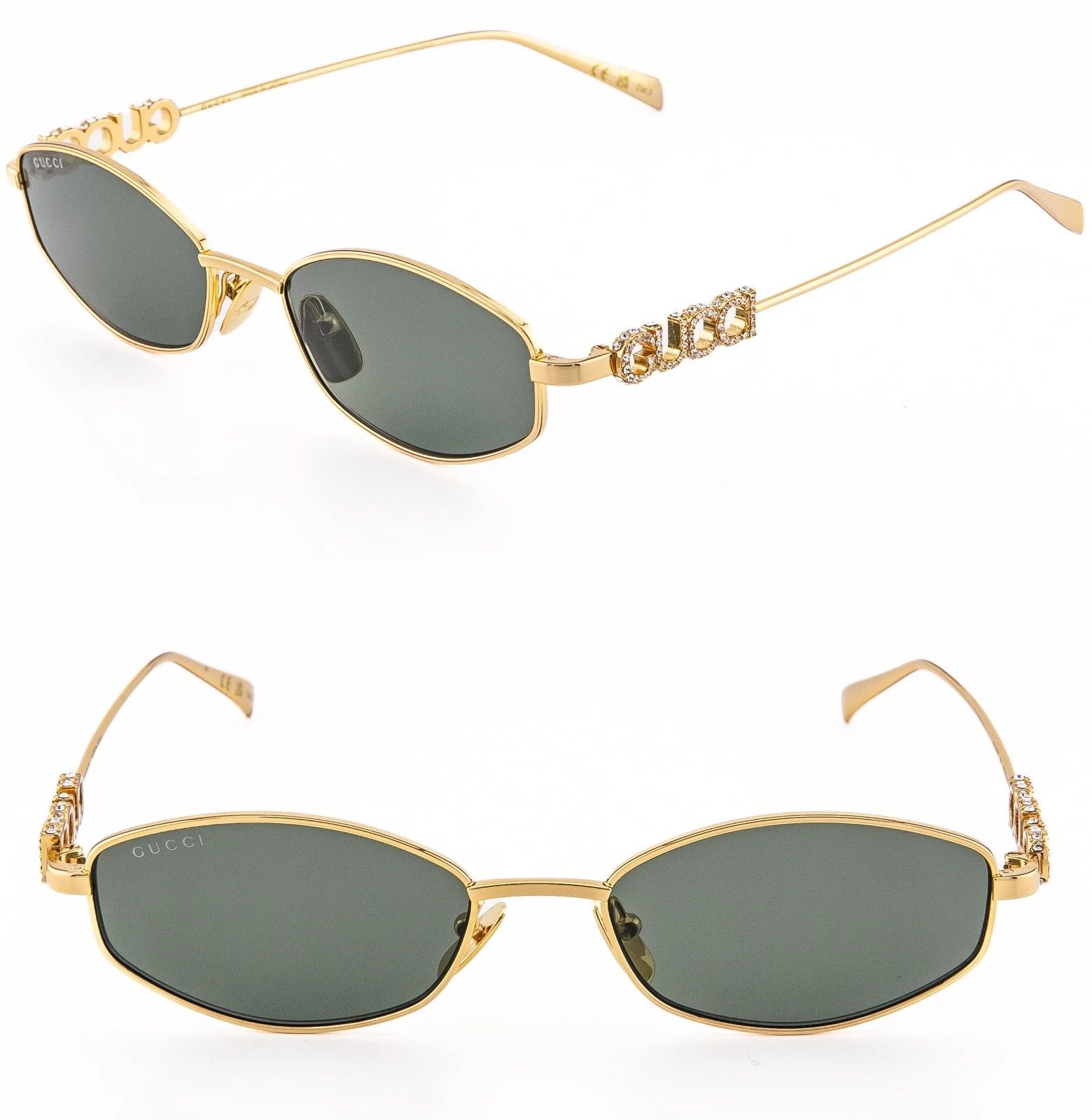 Gucci GUCCI 1802 Gg1802S Gold Green Oval Narrow Crystal Logo 001 Size ONE SIZE - 1 Thumbnail