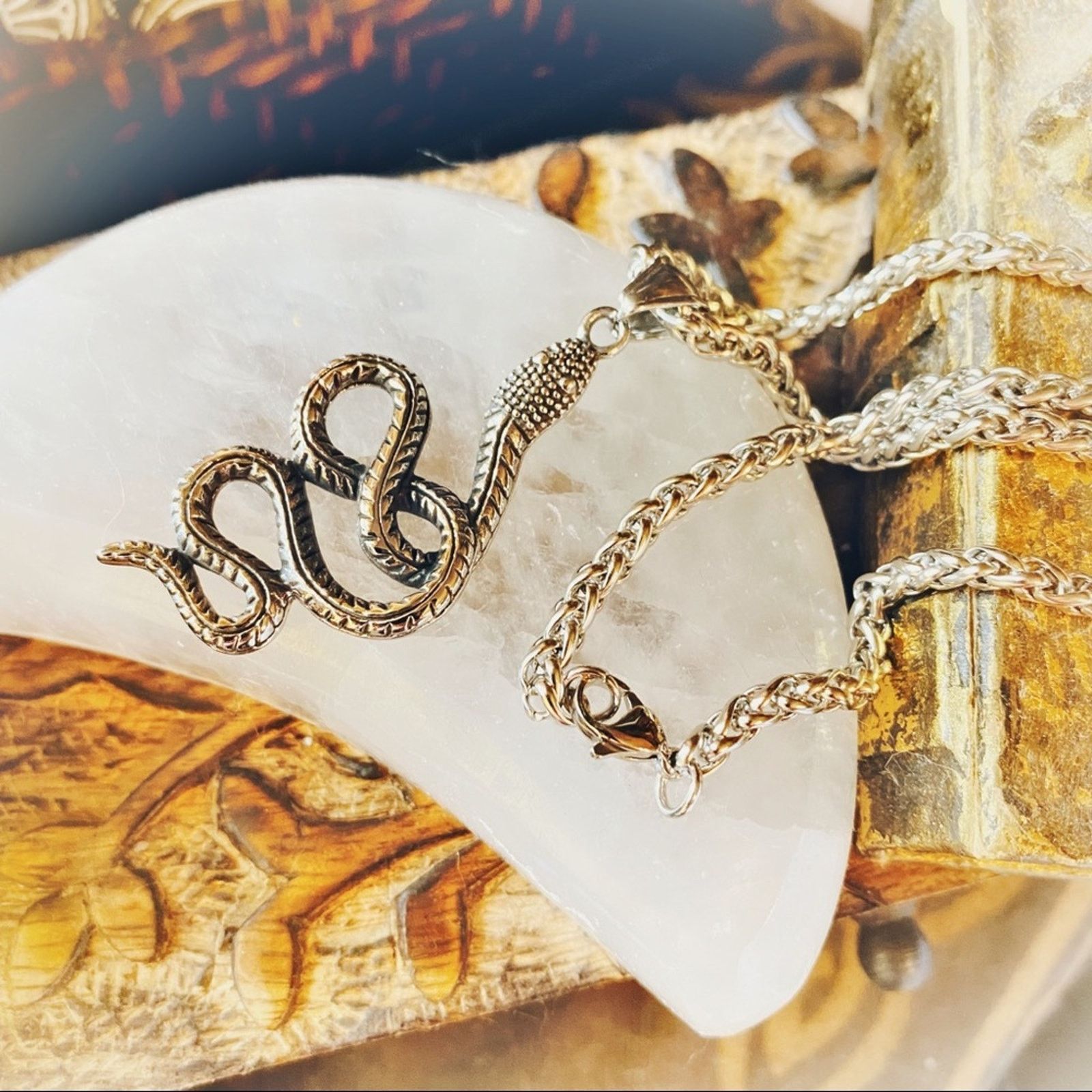 The Unbranded Brand Snake Stainless Steel Wheat Chain Necklace, Unisex Size ONE SIZE - 1 Thumbnail