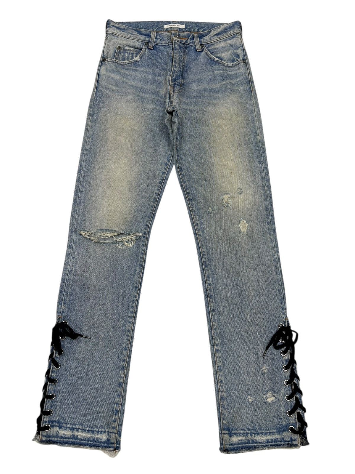 If Six Was Nine Moussy 🇯🇵 Lace Up Distressed Denim Jeans Size 28" / US 6 / IT 42 - 1 Thumbnail