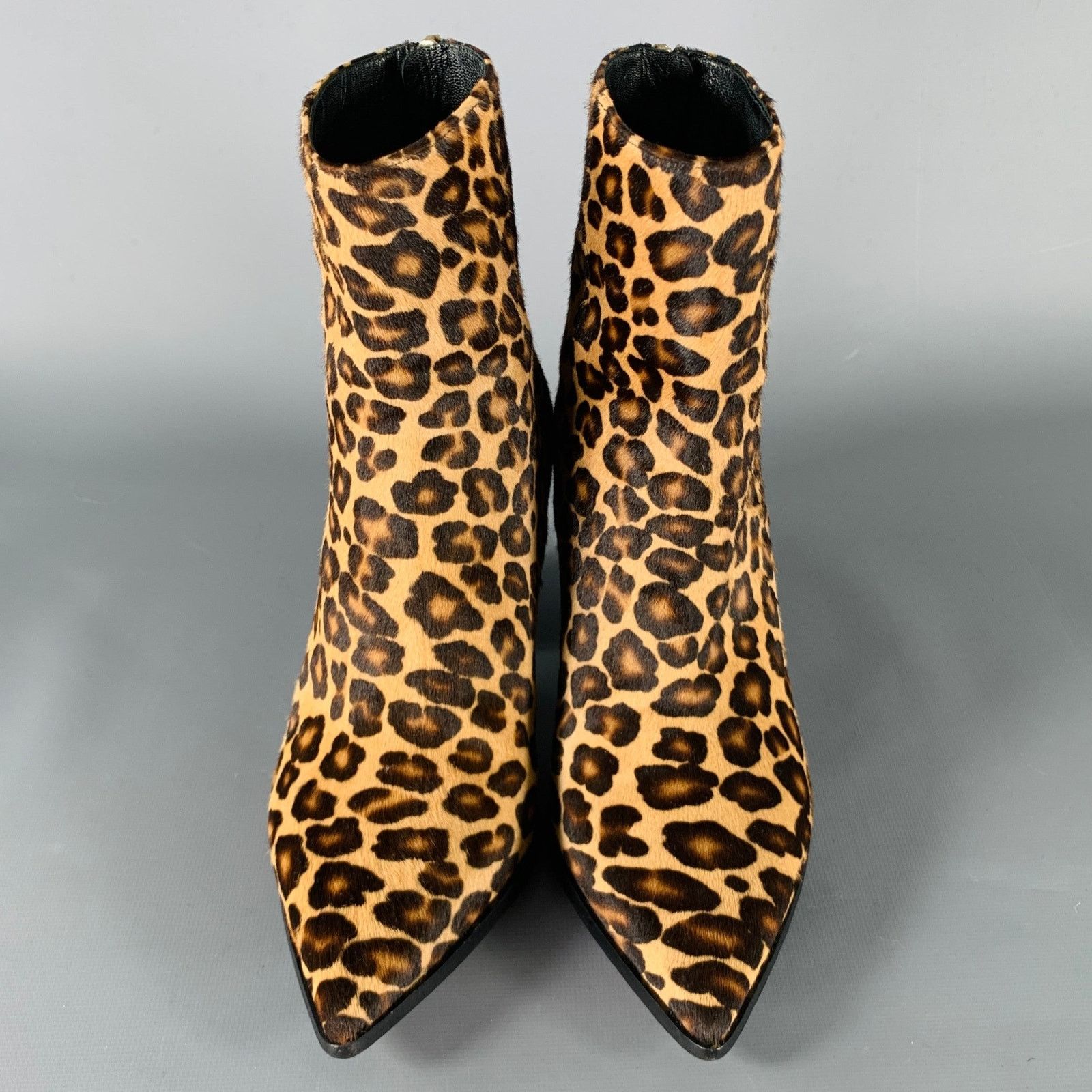 Brown Beige Animal Print Calf Hair Chunky Heel Boots