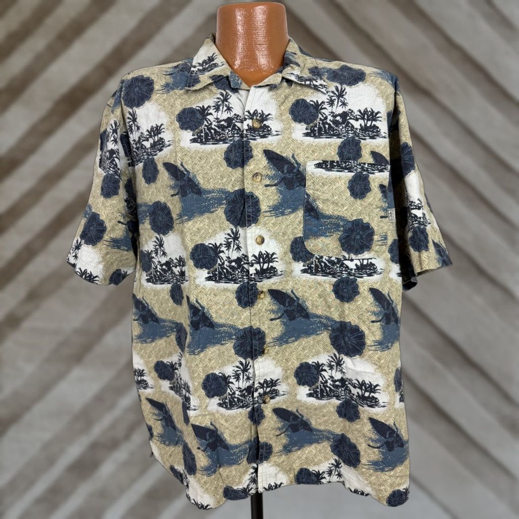 Vintage VINTAGE Pacific Coast Highway Hawaiian Shirt Mens L beige Cotton 90s Floral Surf Camp Collar Button-Up Short Sleeve Size US L / EU 52-54 / 3 - 1 Thumbnail
