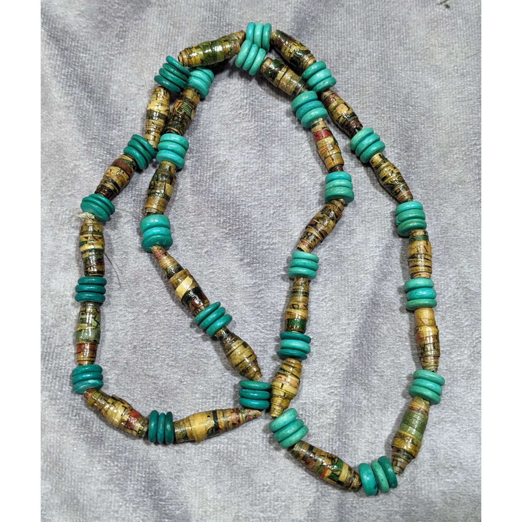 Handmade Casual Handmade Turquoise And Tan Wood And Paper Beaded Neck Size ONE SIZE - 5 Thumbnail