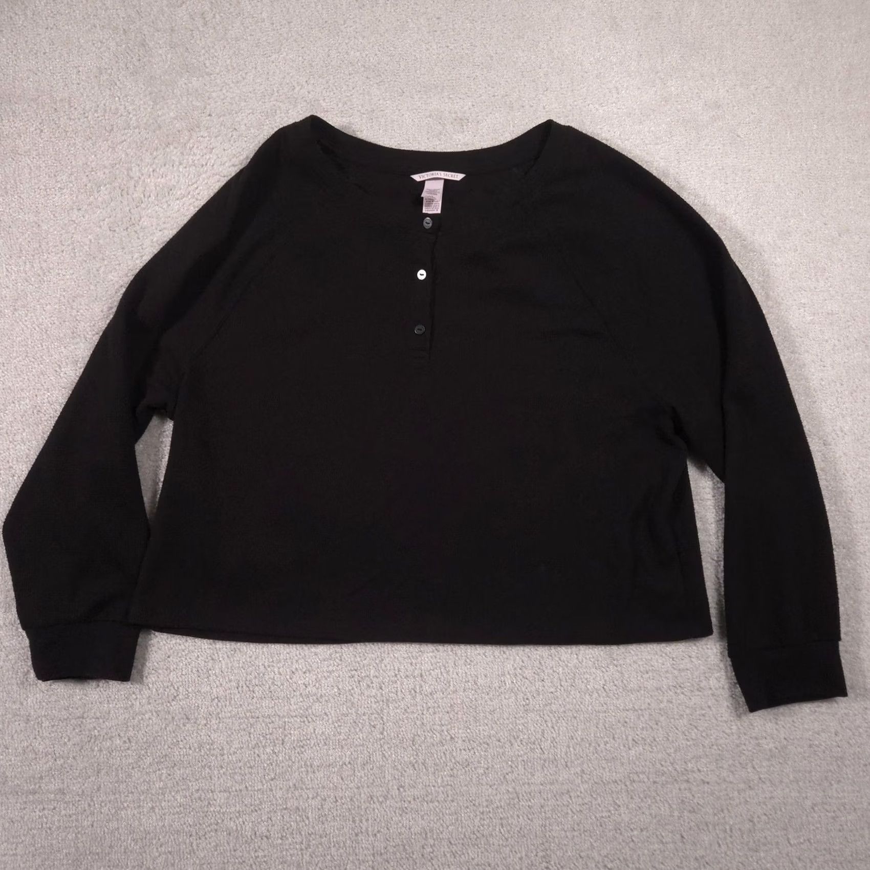 Victoria's Secret Victoria's Secret Shirt Womens L Black Thermal Henley Long Sleeve Knit Top Size L / US 10 / IT 46 - 2 Thumbnail