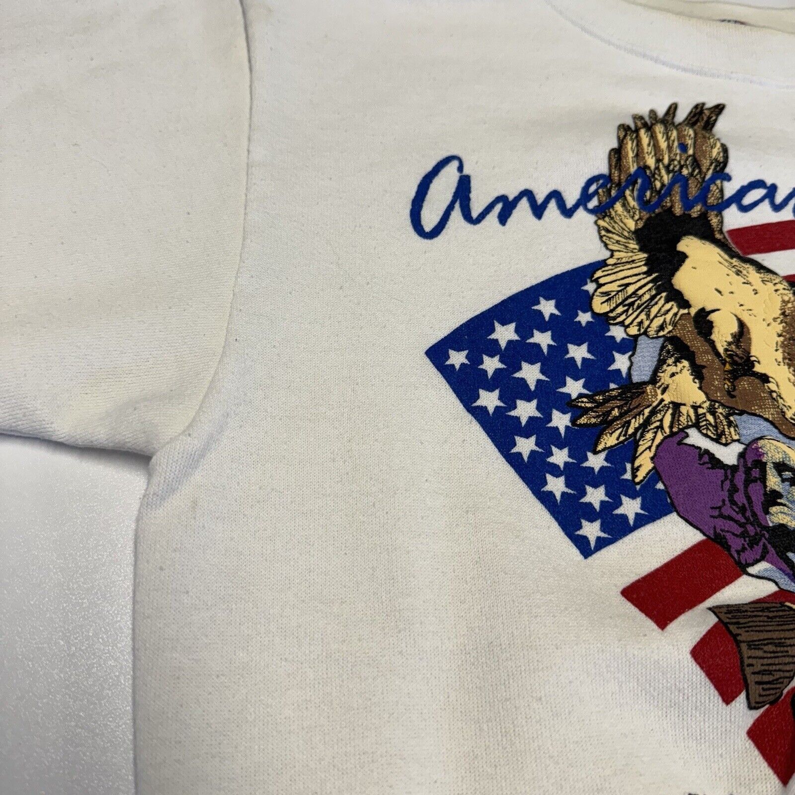 Vintage Vintage 90s American & Proud Sweatshirt Mens Large White Cre Size US L / EU 52-54 / 3 - 6 Thumbnail