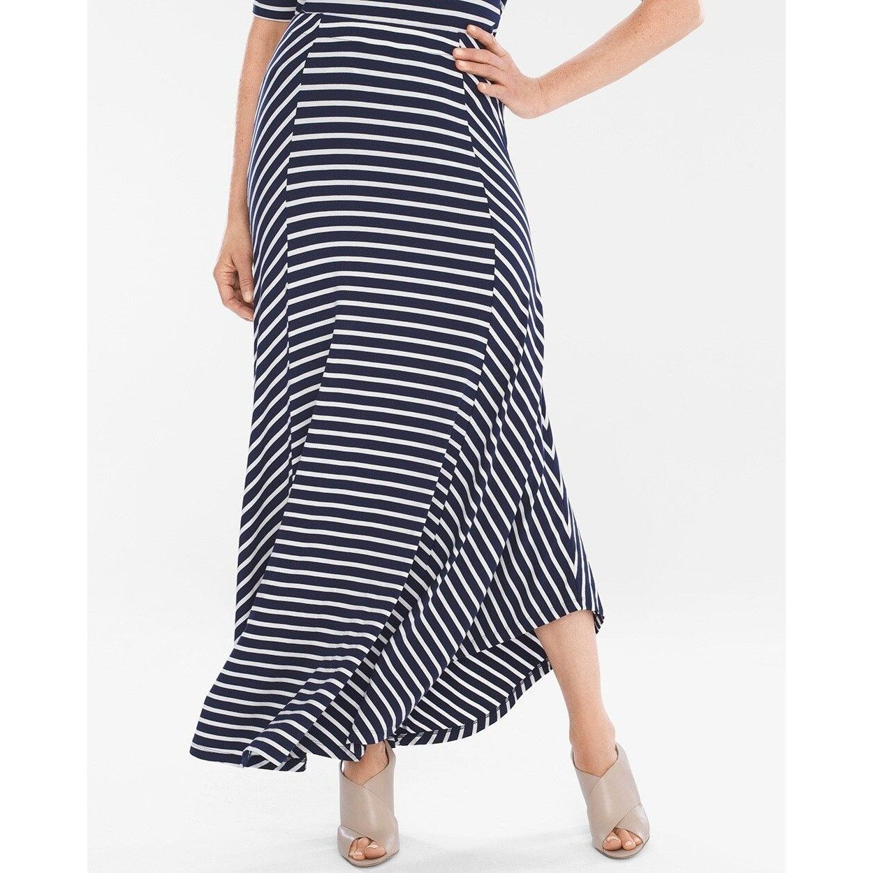 Vintage Chicos Striped L 12 Blue White Maxi Skirt Size 2 Modest Chur Size 34" / US 12 / IT 48 - 1 Thumbnail